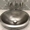 17" Compact Oval Skirted Vessel Hammered Copper Sink in Nickel