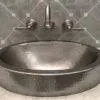 17" Compact Oval Skirted Vessel Hammered Copper Sink in Nickel
