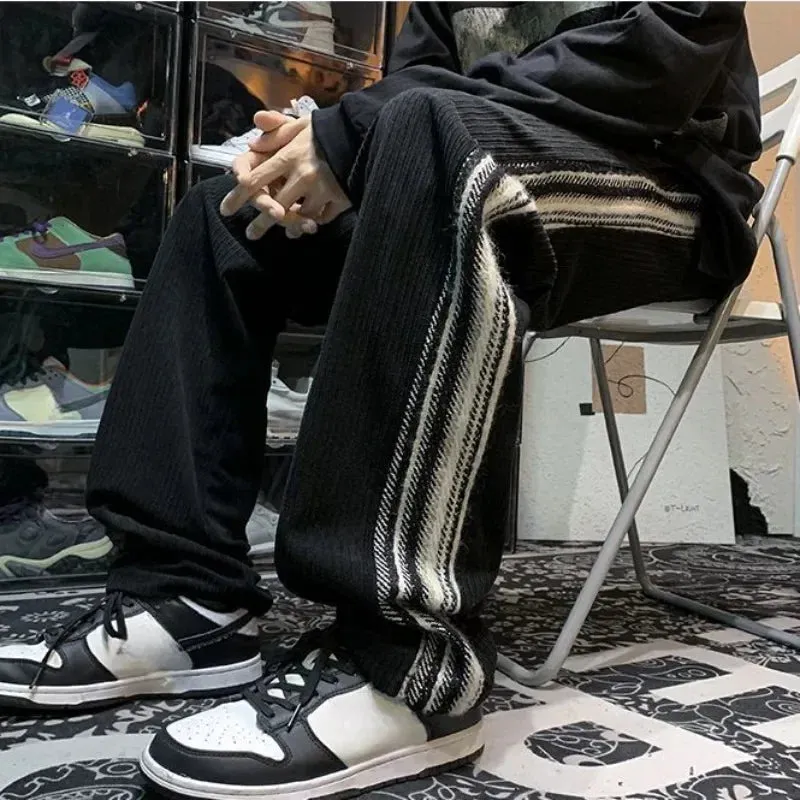 Aidase Autumn and Winter Corduroy Straight Trousers Striped Wide Leg Sweatpants for Men Goth Big Size Essential Casual Man Sports Pants