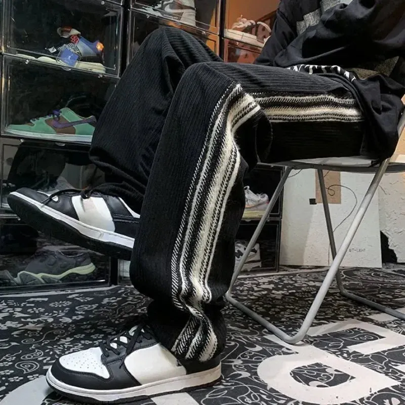 Aidase Autumn and Winter Corduroy Straight Trousers Striped Wide Leg Sweatpants for Men Goth Big Size Essential Casual Man Sports Pants