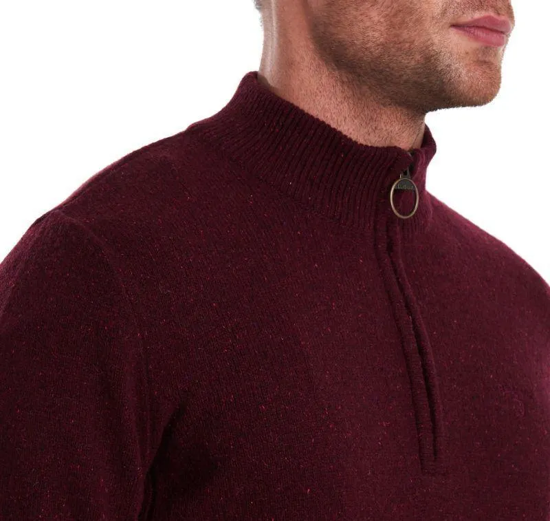 Barbour Tisbury Lambswool 1/4 Zip Mens Jumper - Ruby