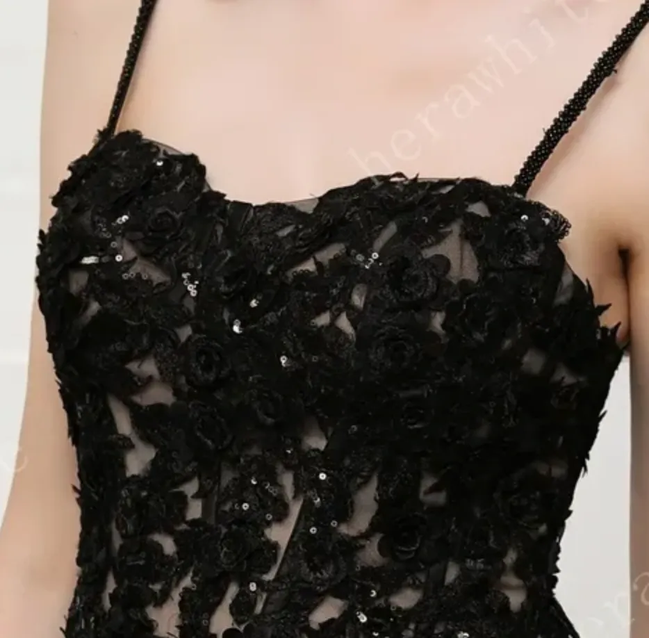 Black Illusion Lace Wedding Dress with Detachable Long Sleeves