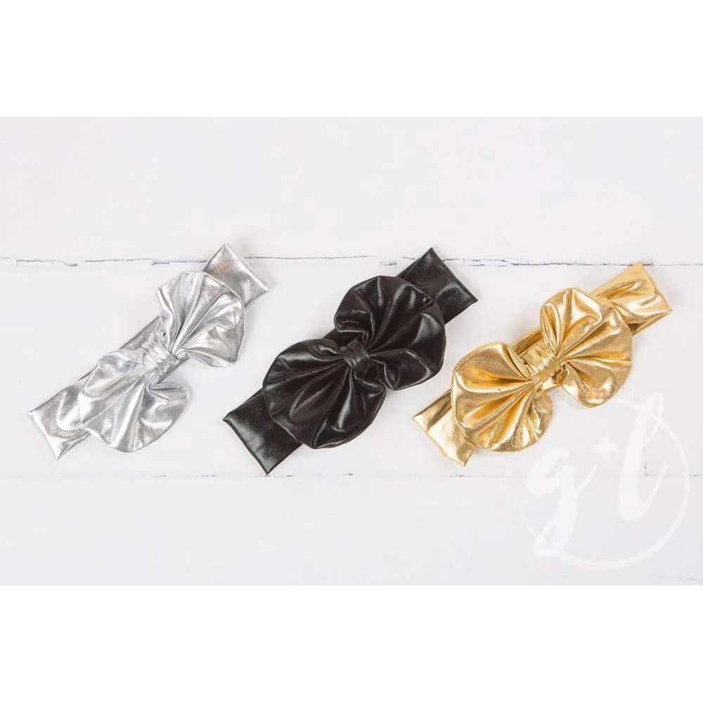 Black Lame Oversized Bow Headband