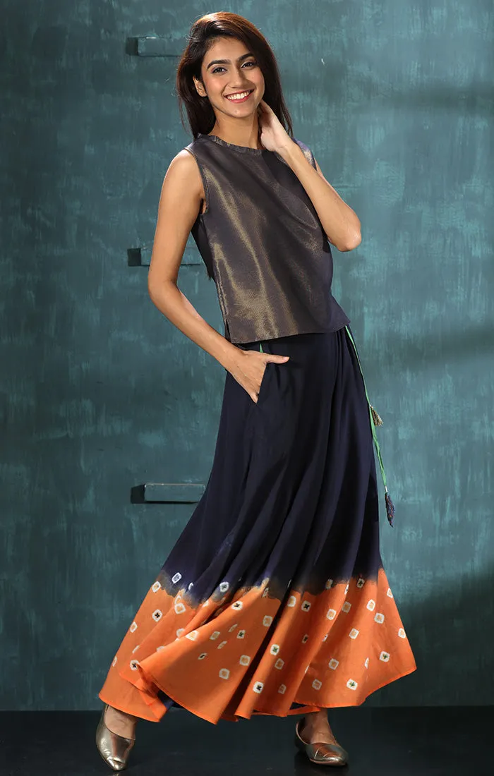 Chanderi Tissue Top with skirt and stole