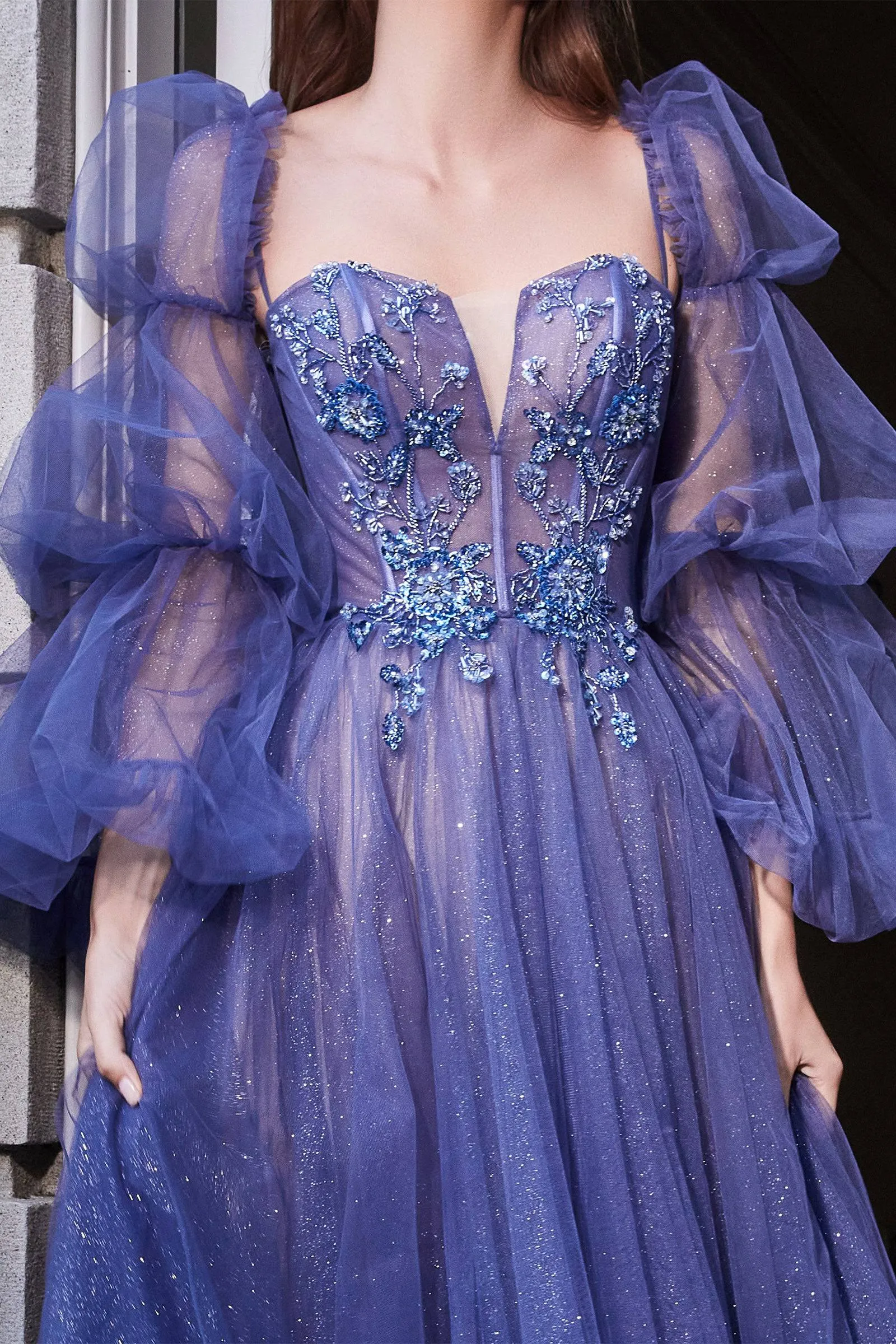 Cinderella Divine B709 Long Flowing Sleeve Corset Ball Gown