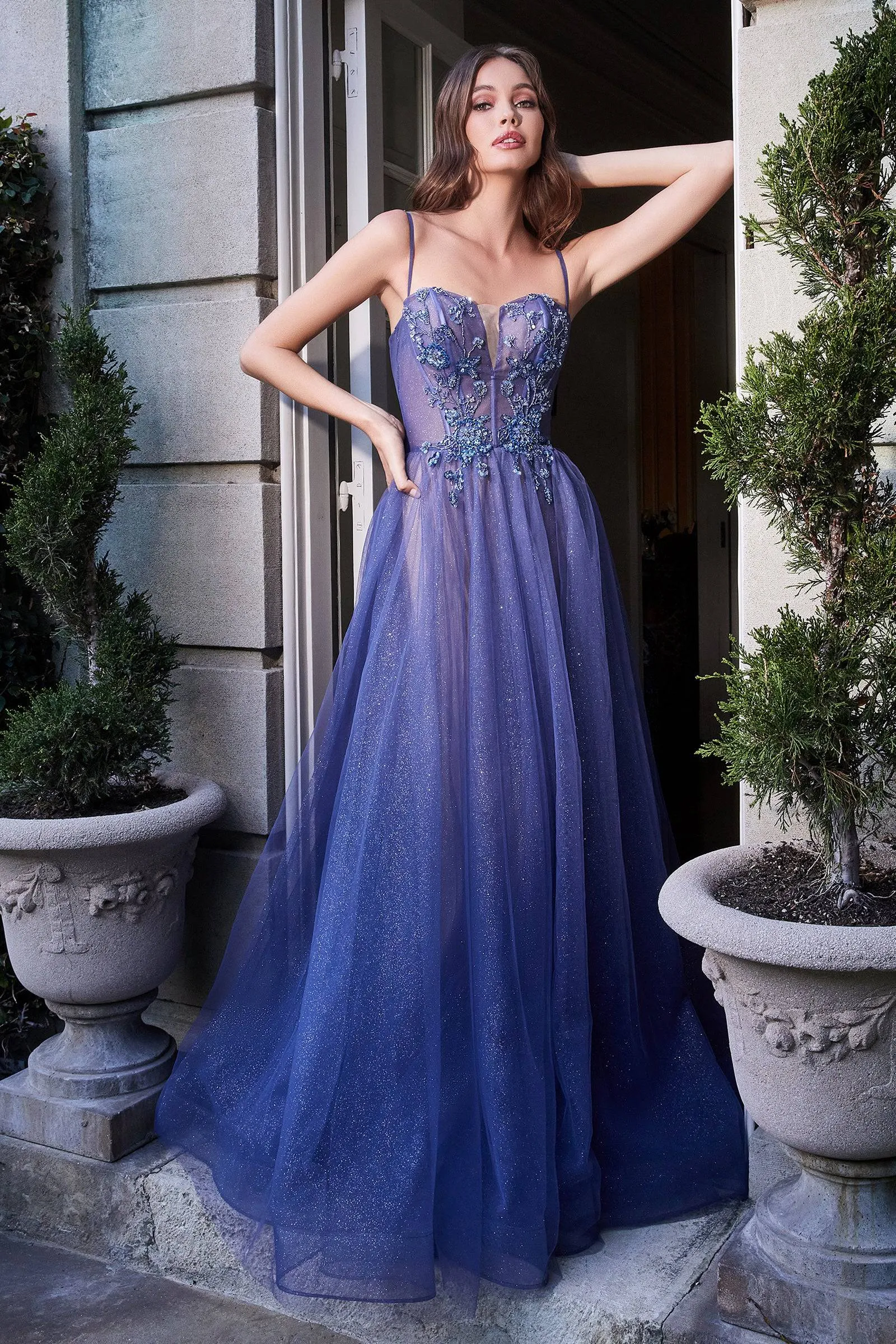 Cinderella Divine B709 Long Flowing Sleeve Corset Ball Gown