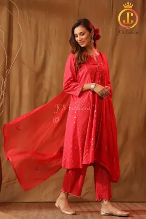 Cotton Shimmery Kurta with Stole, and matching potli pants
