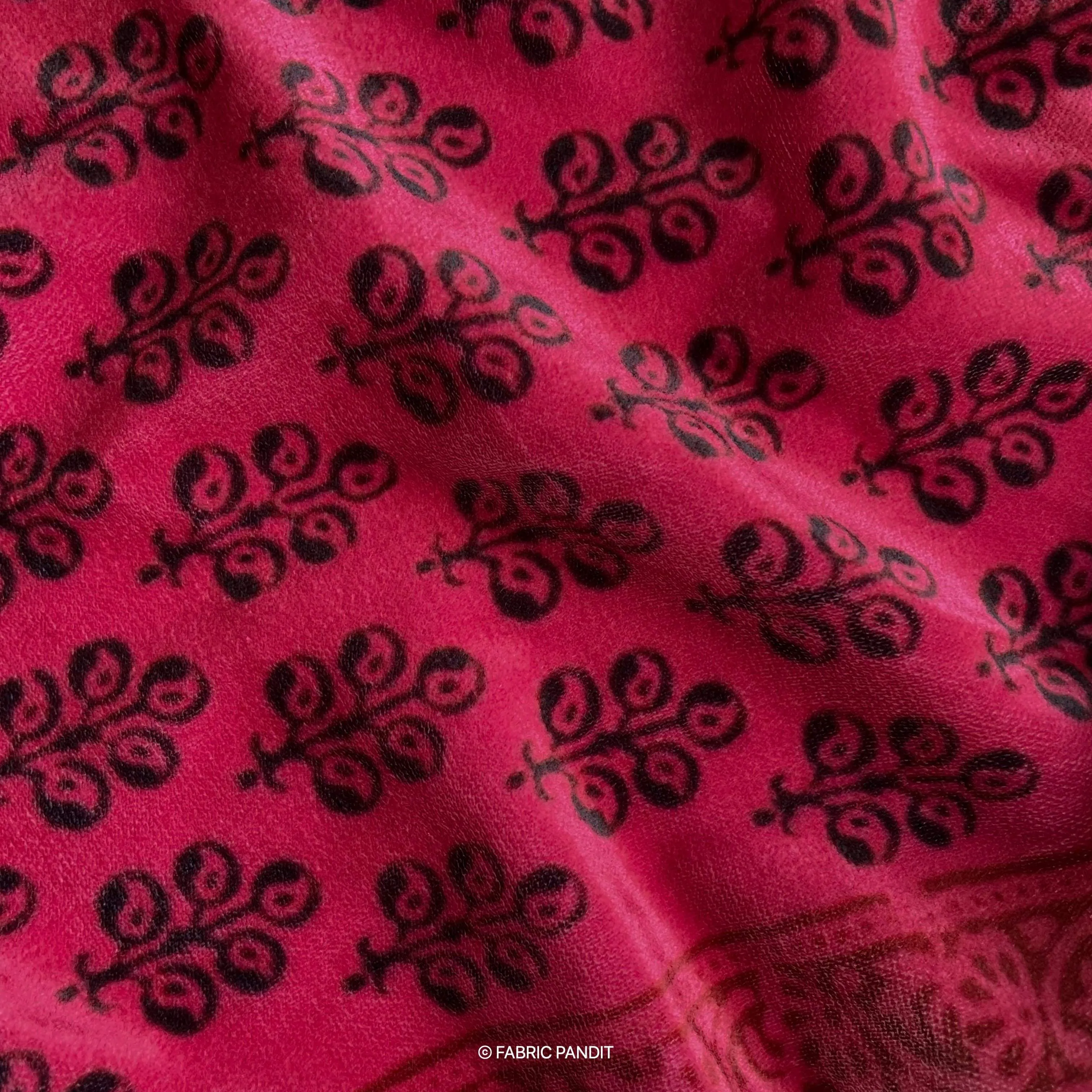 (CUT PIECE) Blush Pink Floral Bagh Digital Print Pure Velvet Fabric (Width 44 Inches)