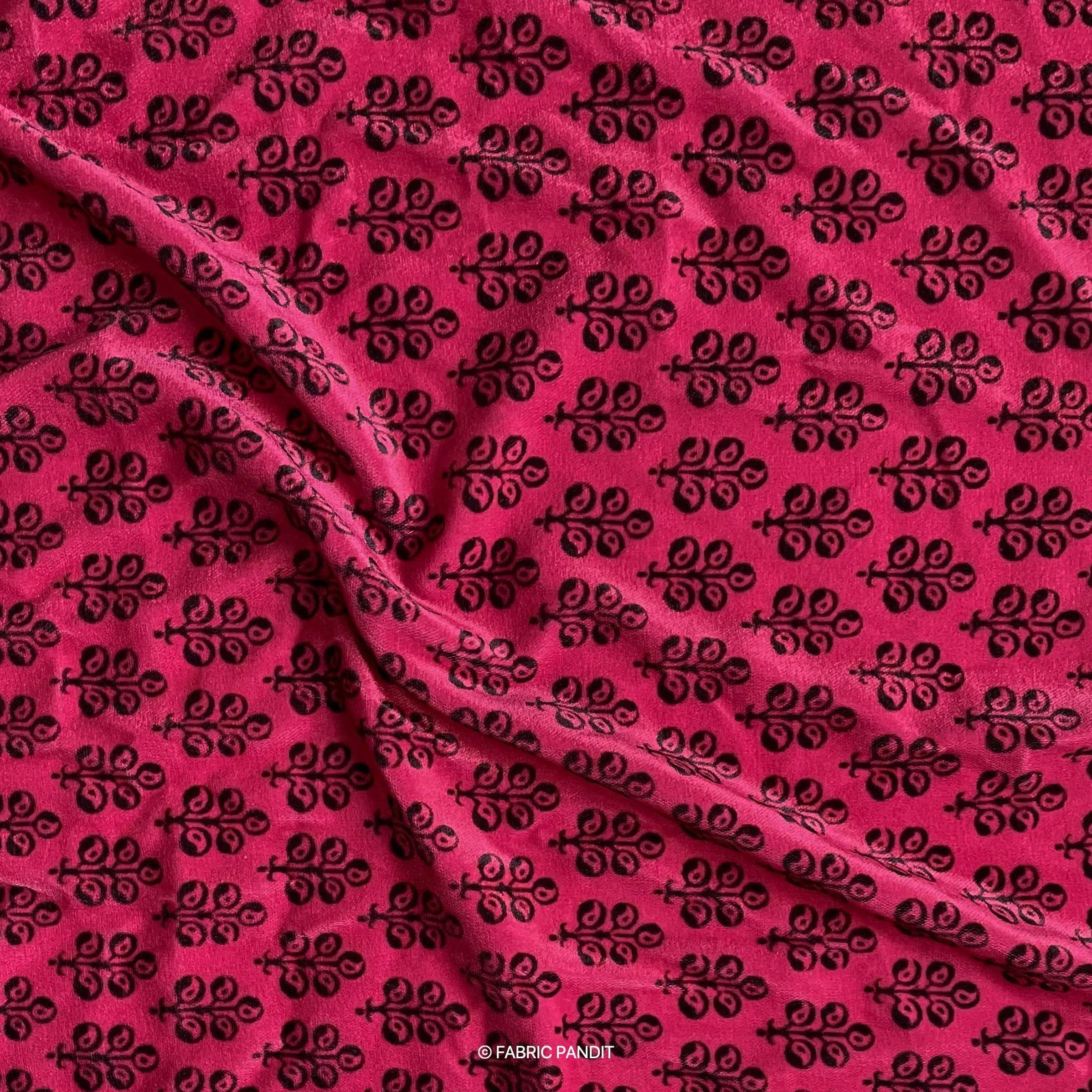 (CUT PIECE) Blush Pink Floral Bagh Digital Print Pure Velvet Fabric (Width 44 Inches)