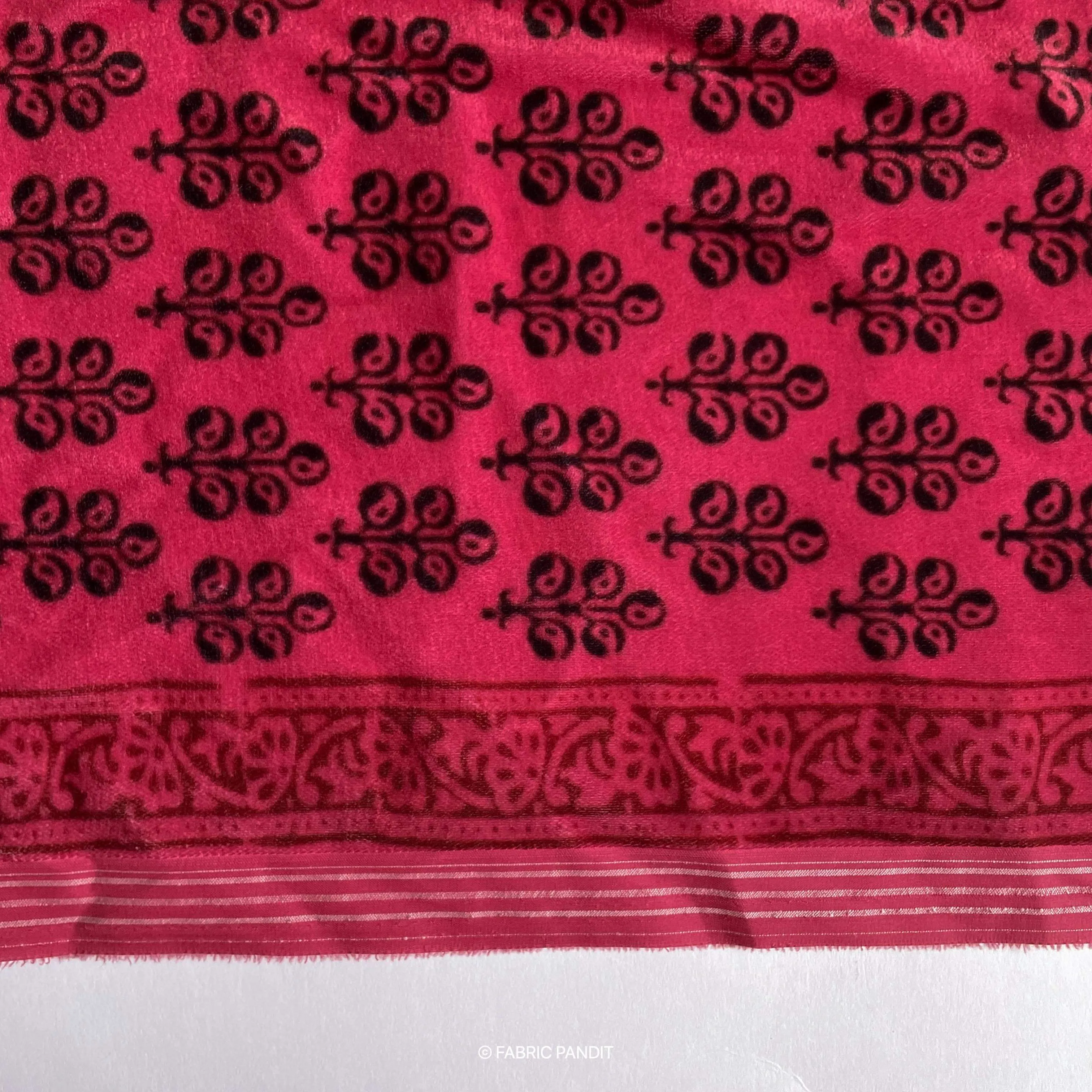 (CUT PIECE) Blush Pink Floral Bagh Digital Print Pure Velvet Fabric (Width 44 Inches)