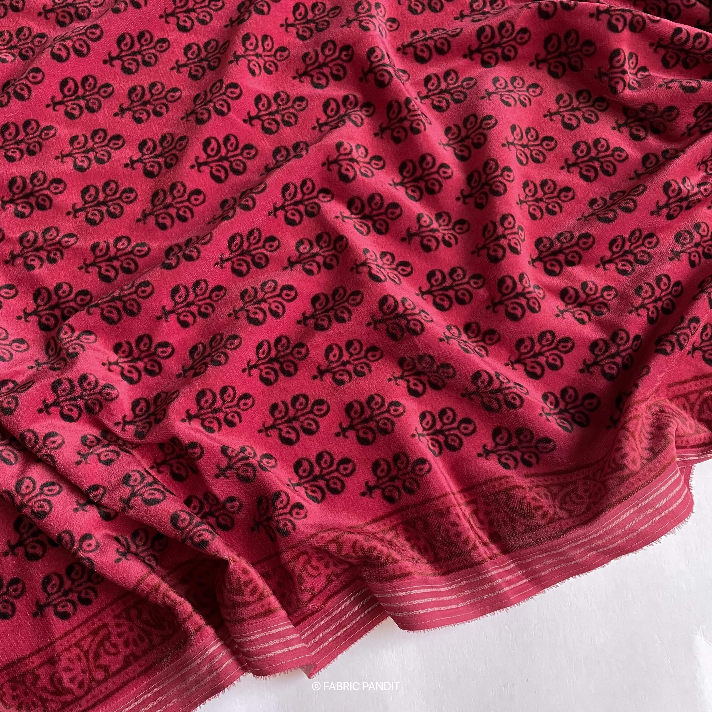 (CUT PIECE) Blush Pink Floral Bagh Digital Print Pure Velvet Fabric (Width 44 Inches)