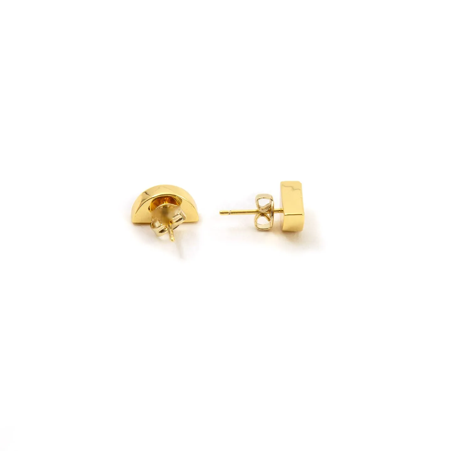Geometric Gold Stud Earring / Crystal Quartz Moon