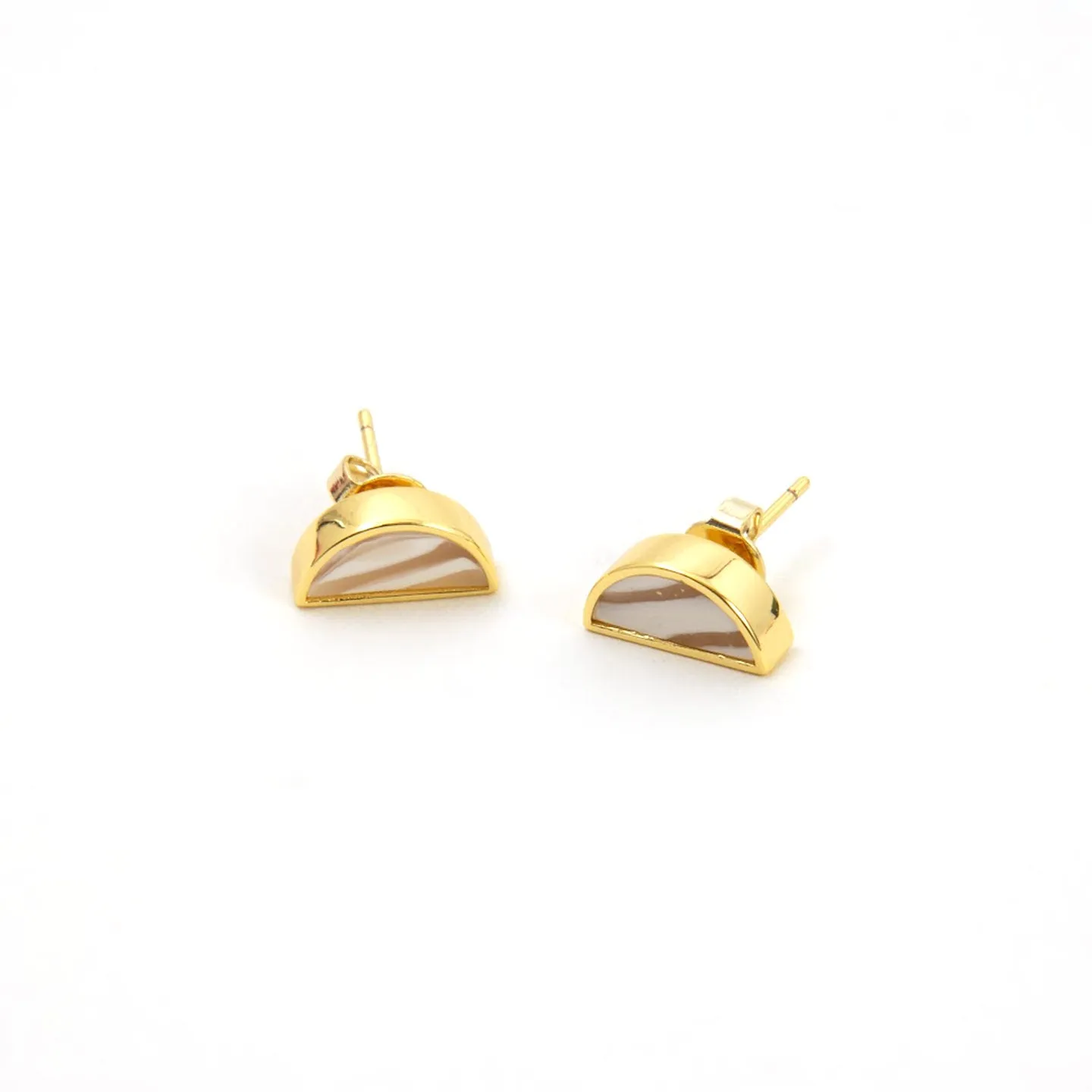 Geometric Gold Stud Earring / Crystal Quartz Moon