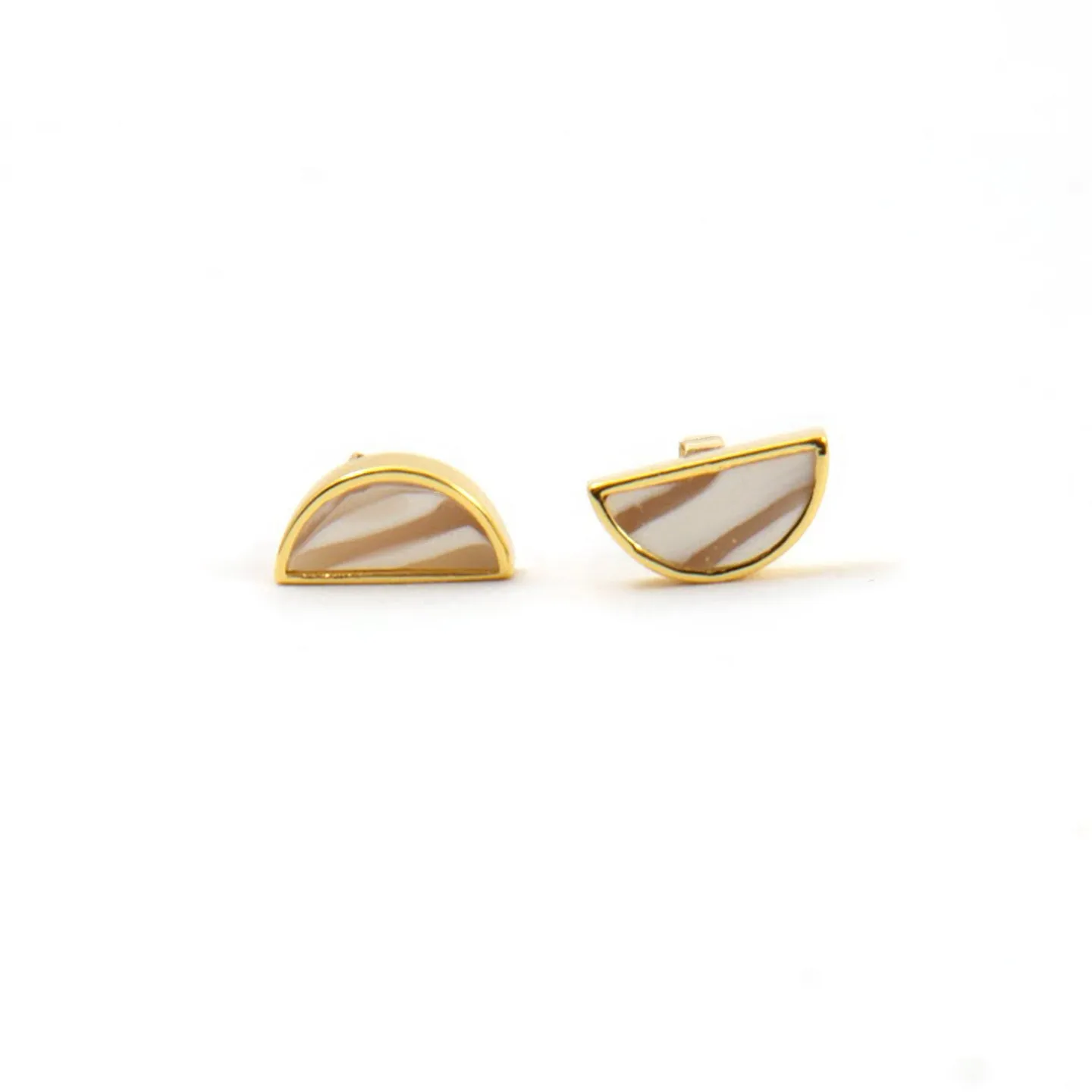 Geometric Gold Stud Earring / Crystal Quartz Moon