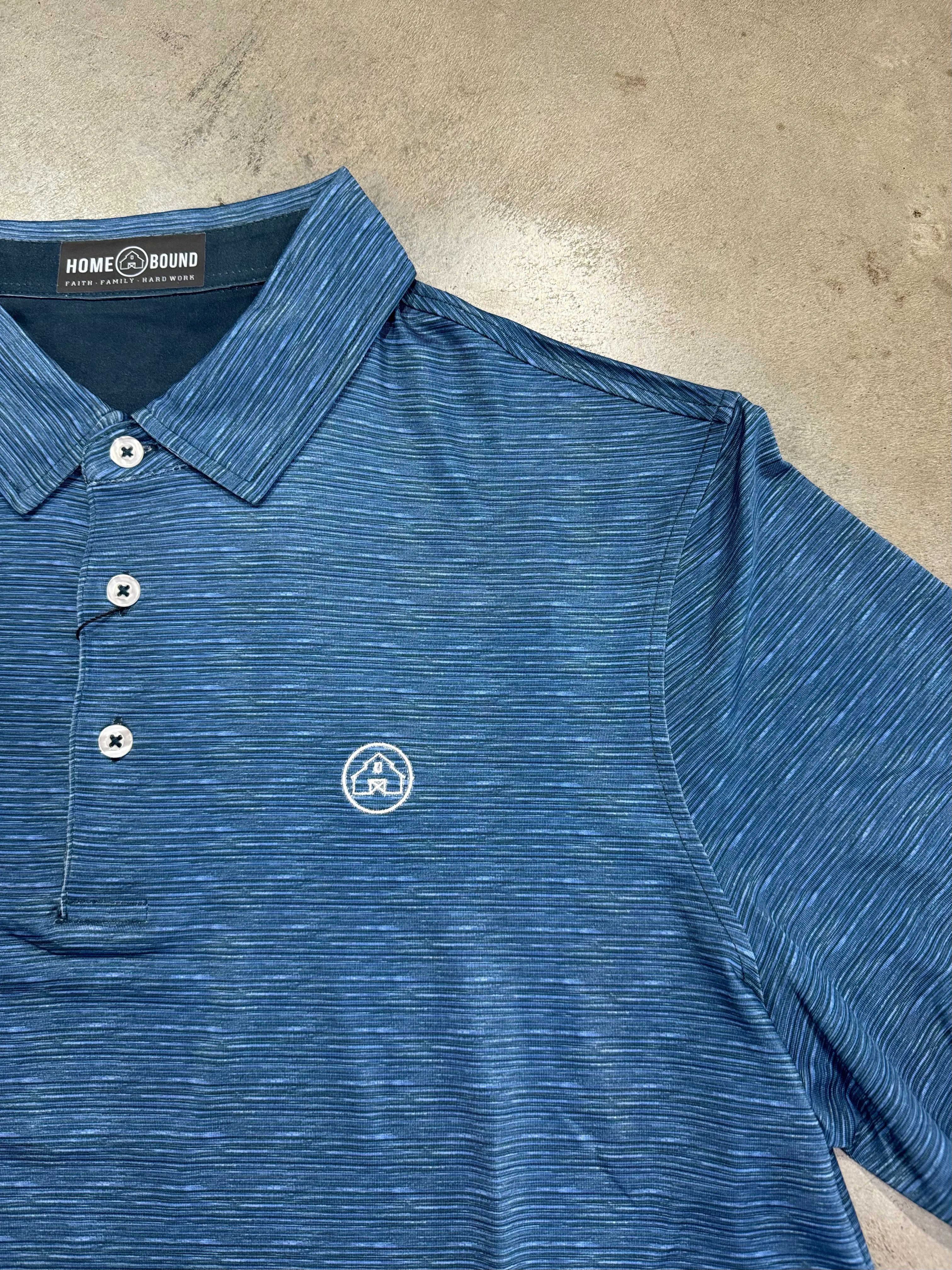 Home Bound Heathered Navy Performance Polo