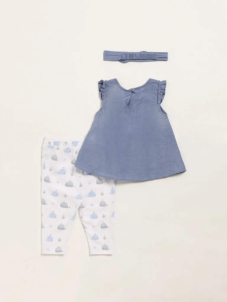 HOP Baby Blue Top, Leggings & Hairband Set
