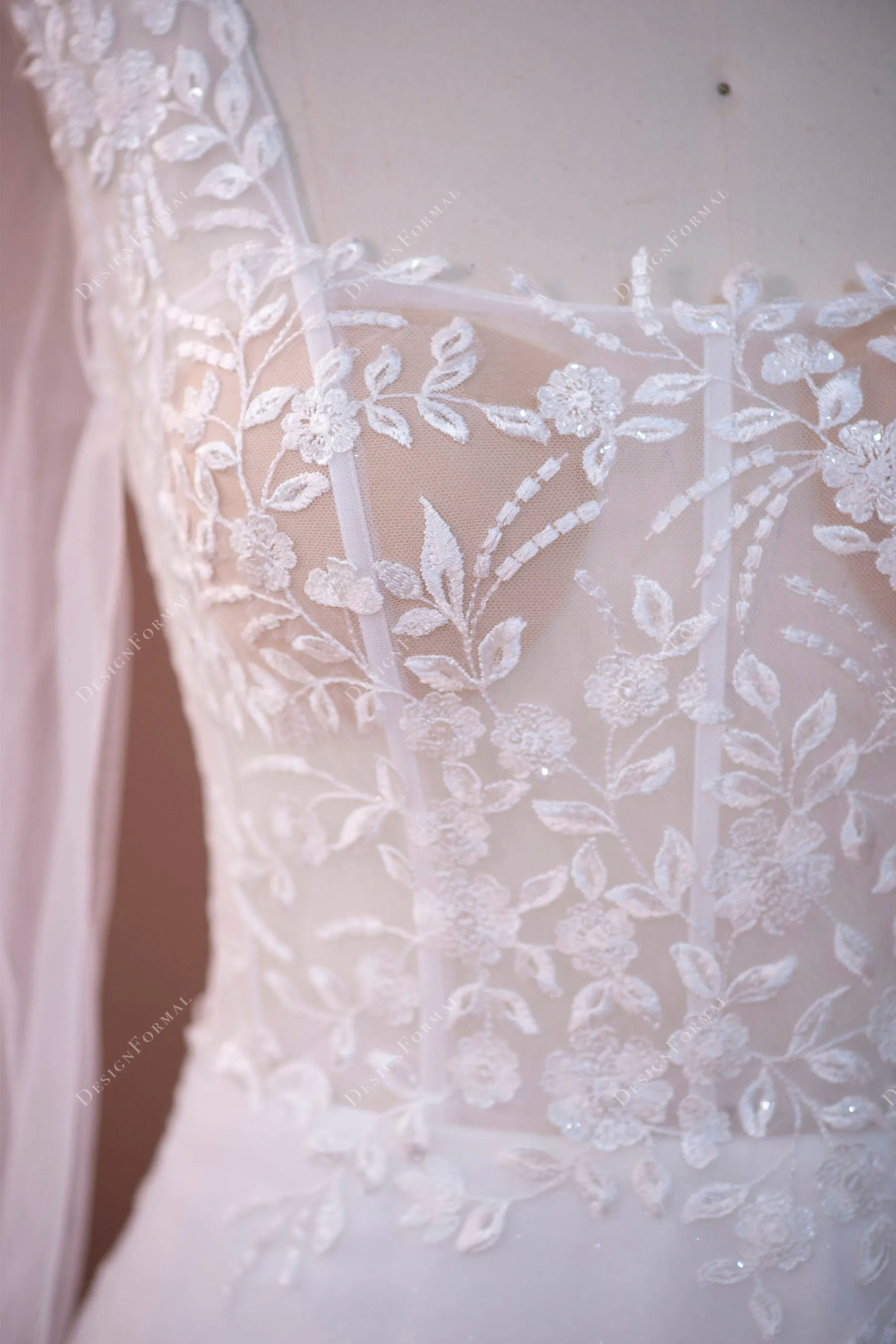 Illusion Long Sleeve Lace Shimmery Tulle Wedding Dress