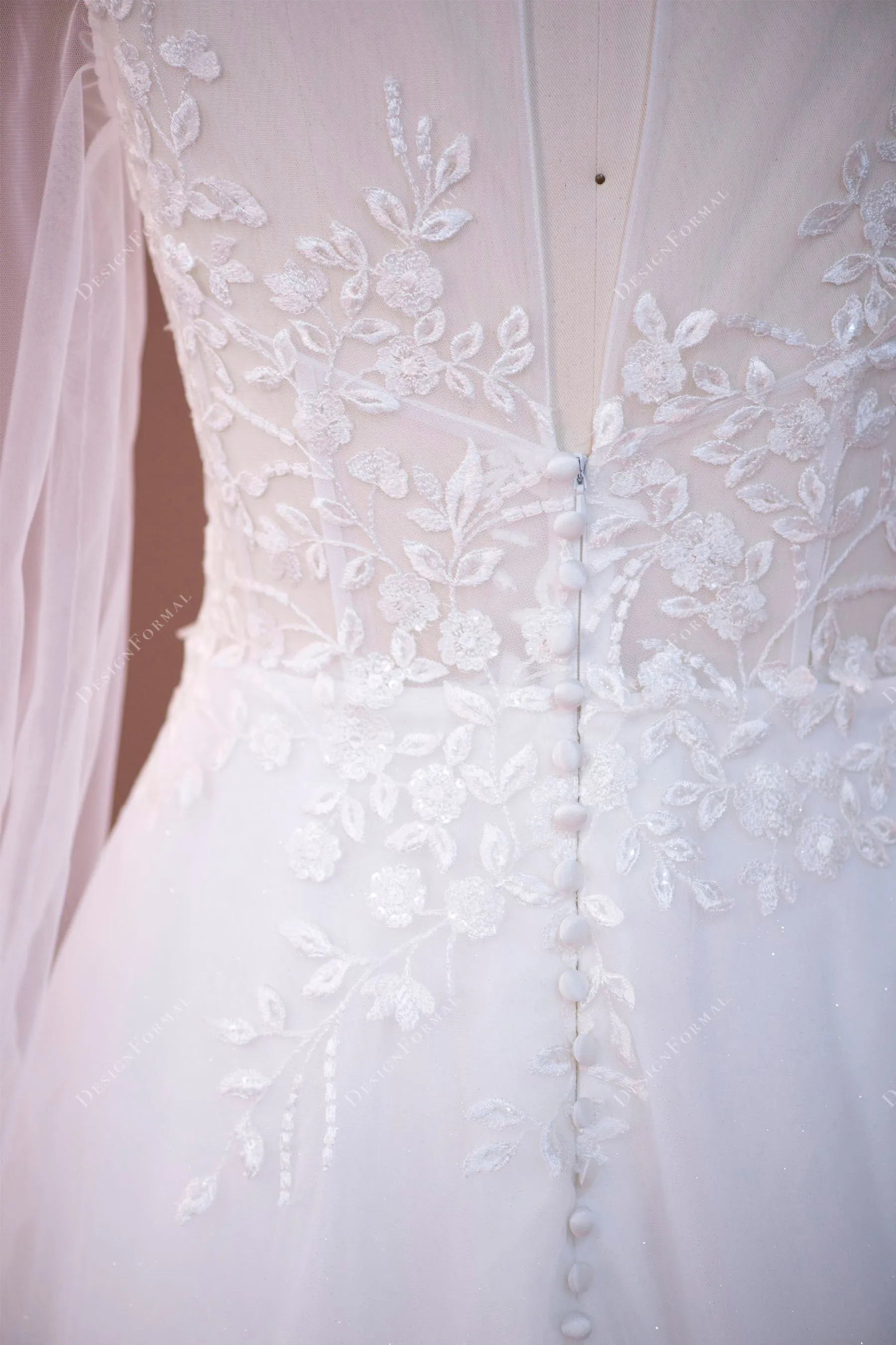 Illusion Long Sleeve Lace Shimmery Tulle Wedding Dress