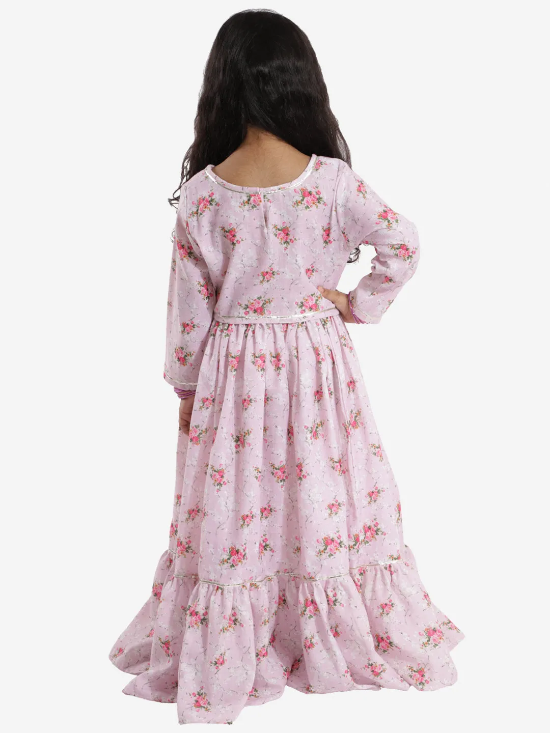 Jashvi Rose Pink Cotton Linen Floral Printed Siblings Set