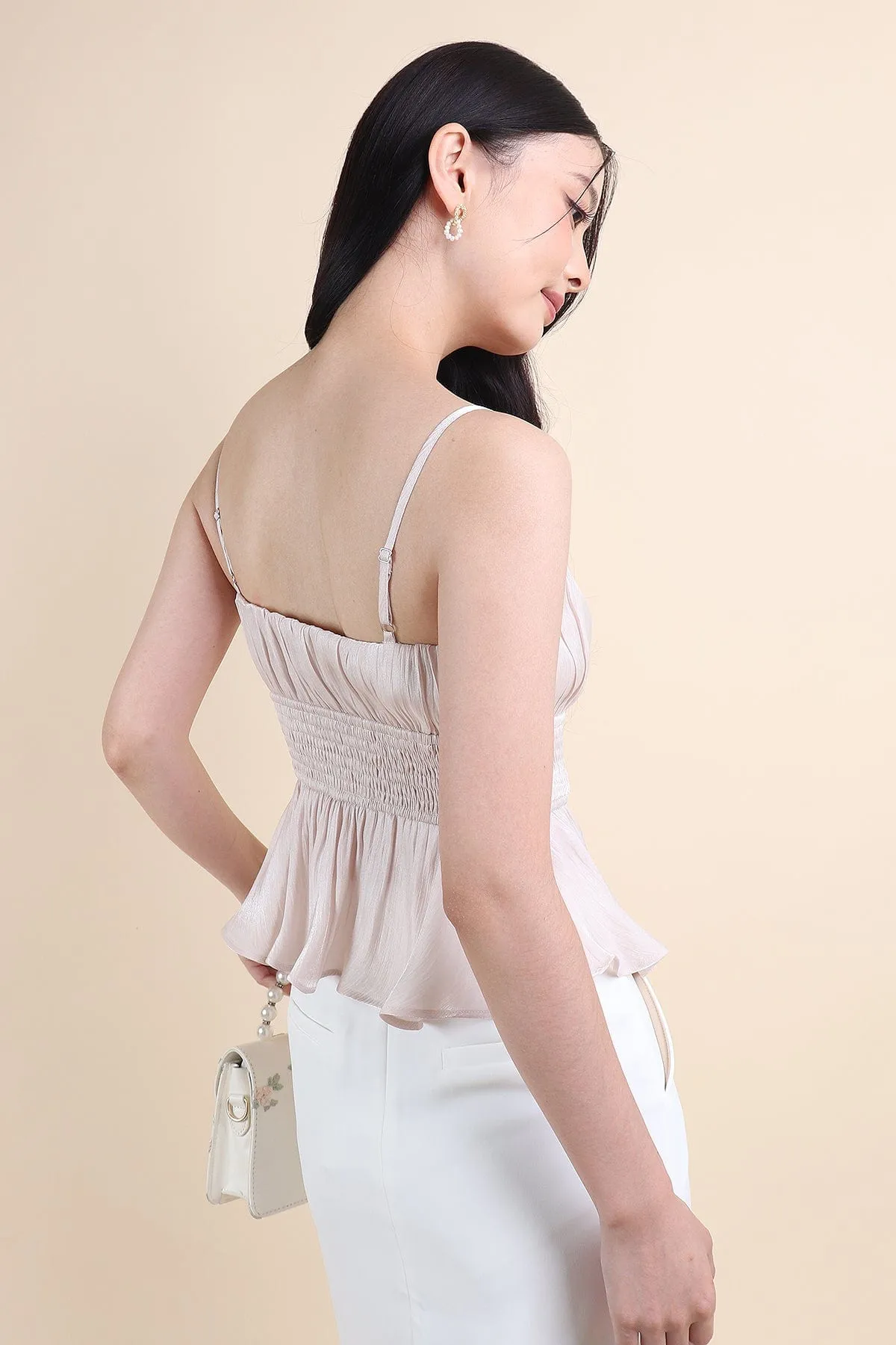 LILIBET PADDED RUCHED TOP IN CHAMPAGNE BEIGE