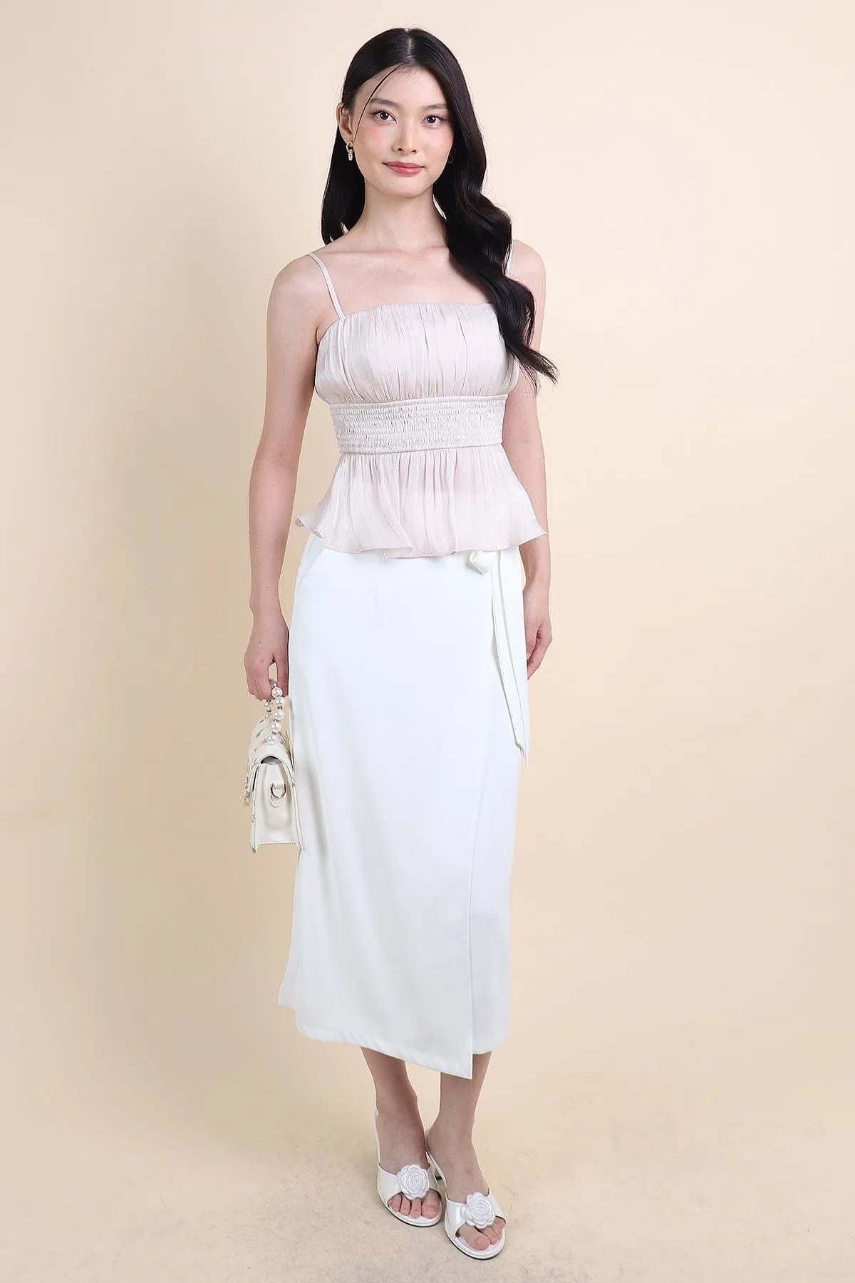LILIBET PADDED RUCHED TOP IN CHAMPAGNE BEIGE