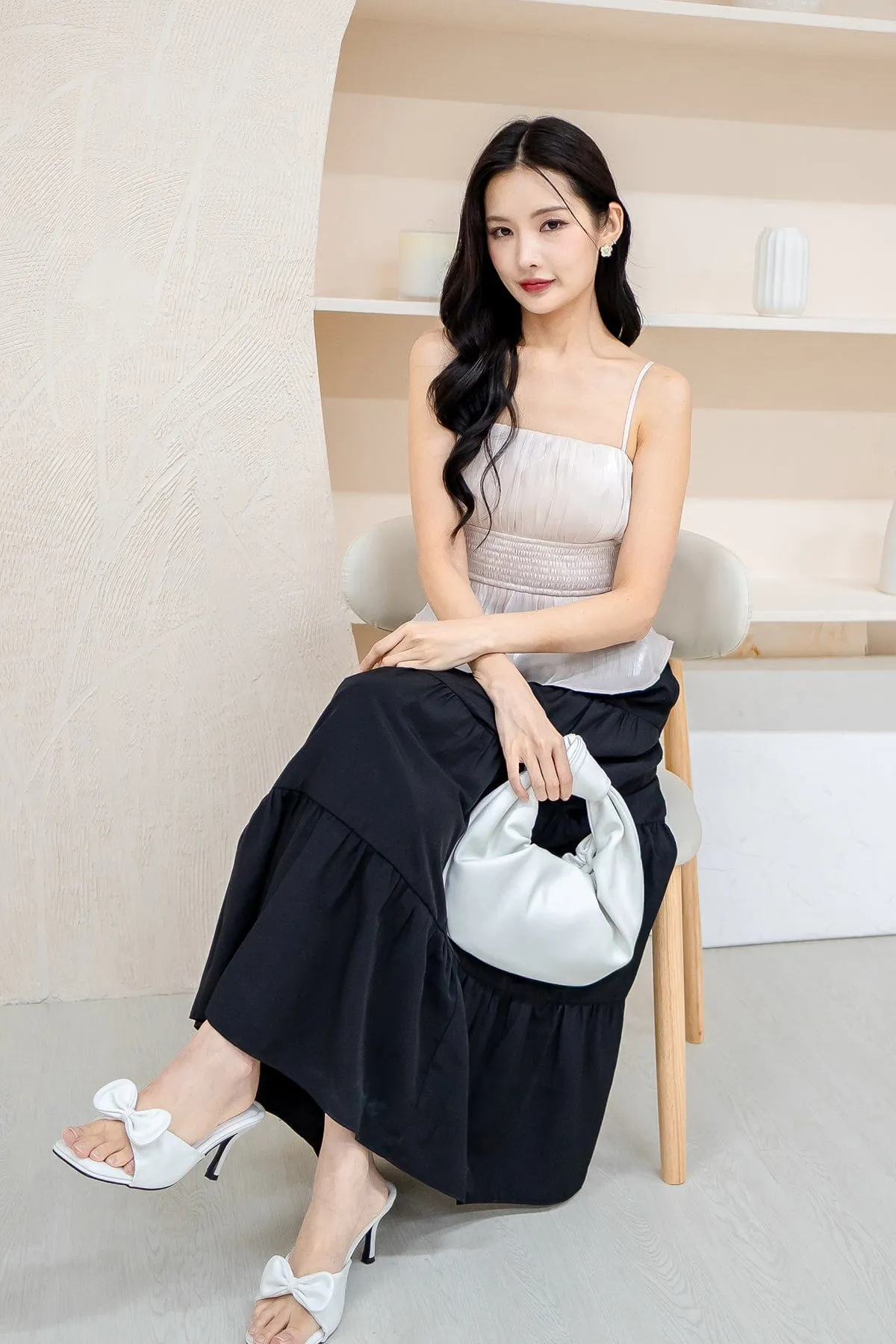 LILIBET PADDED RUCHED TOP IN CHAMPAGNE BEIGE