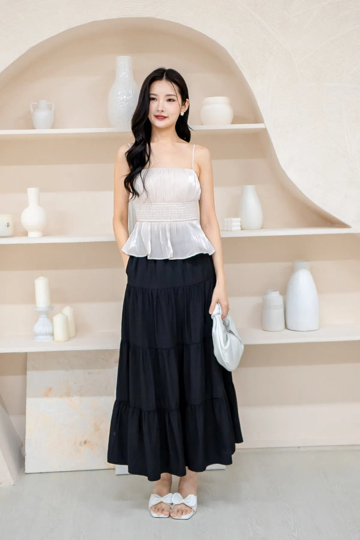 LILIBET PADDED RUCHED TOP IN CHAMPAGNE BEIGE