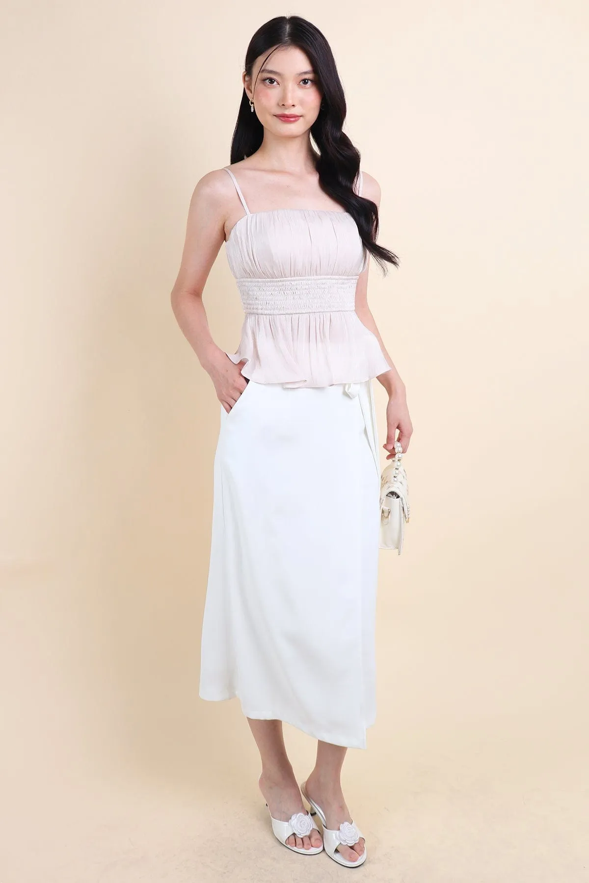 LILIBET PADDED RUCHED TOP IN CHAMPAGNE BEIGE