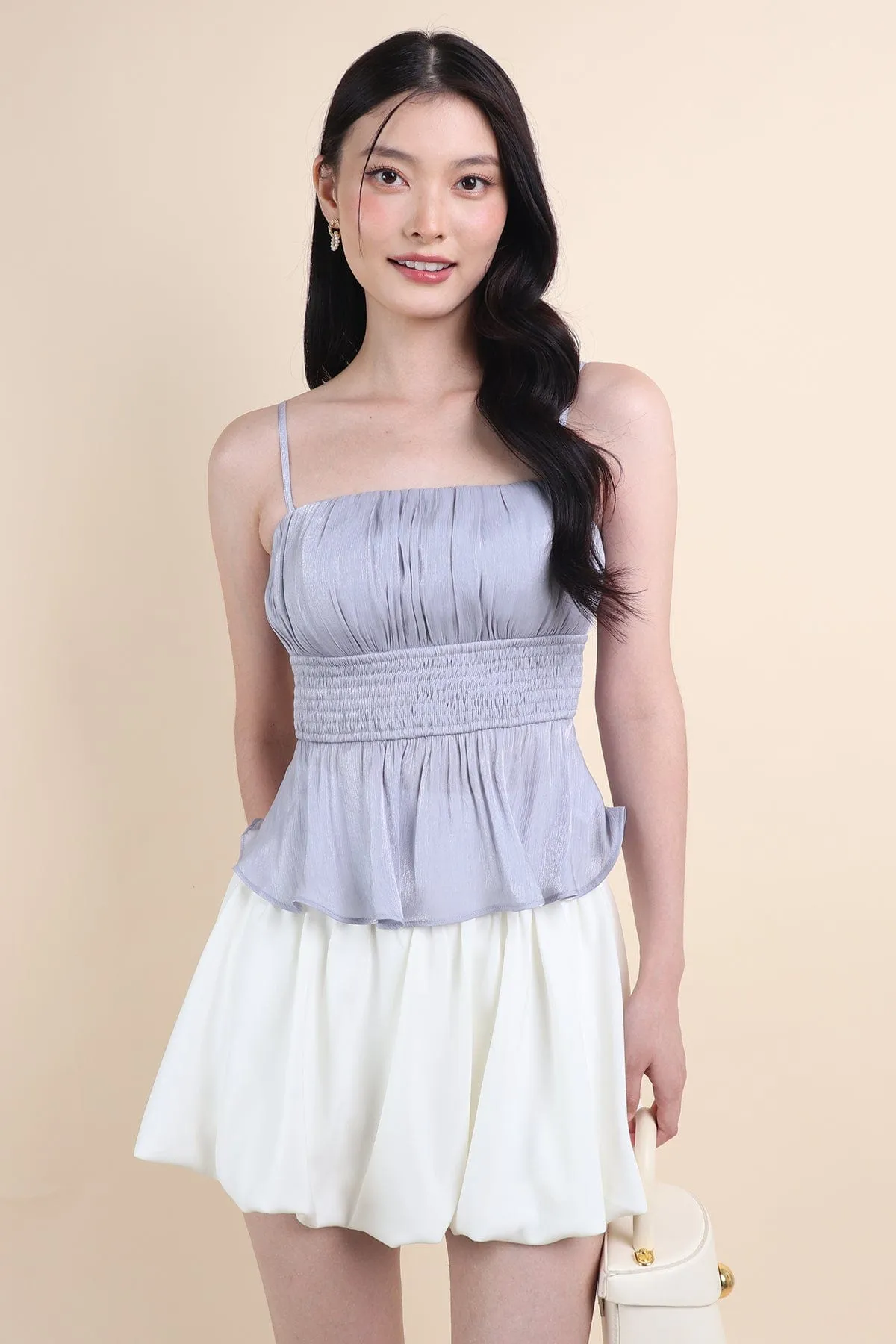 LILIBET PADDED RUCHED TOP IN SPARKLY BLUE
