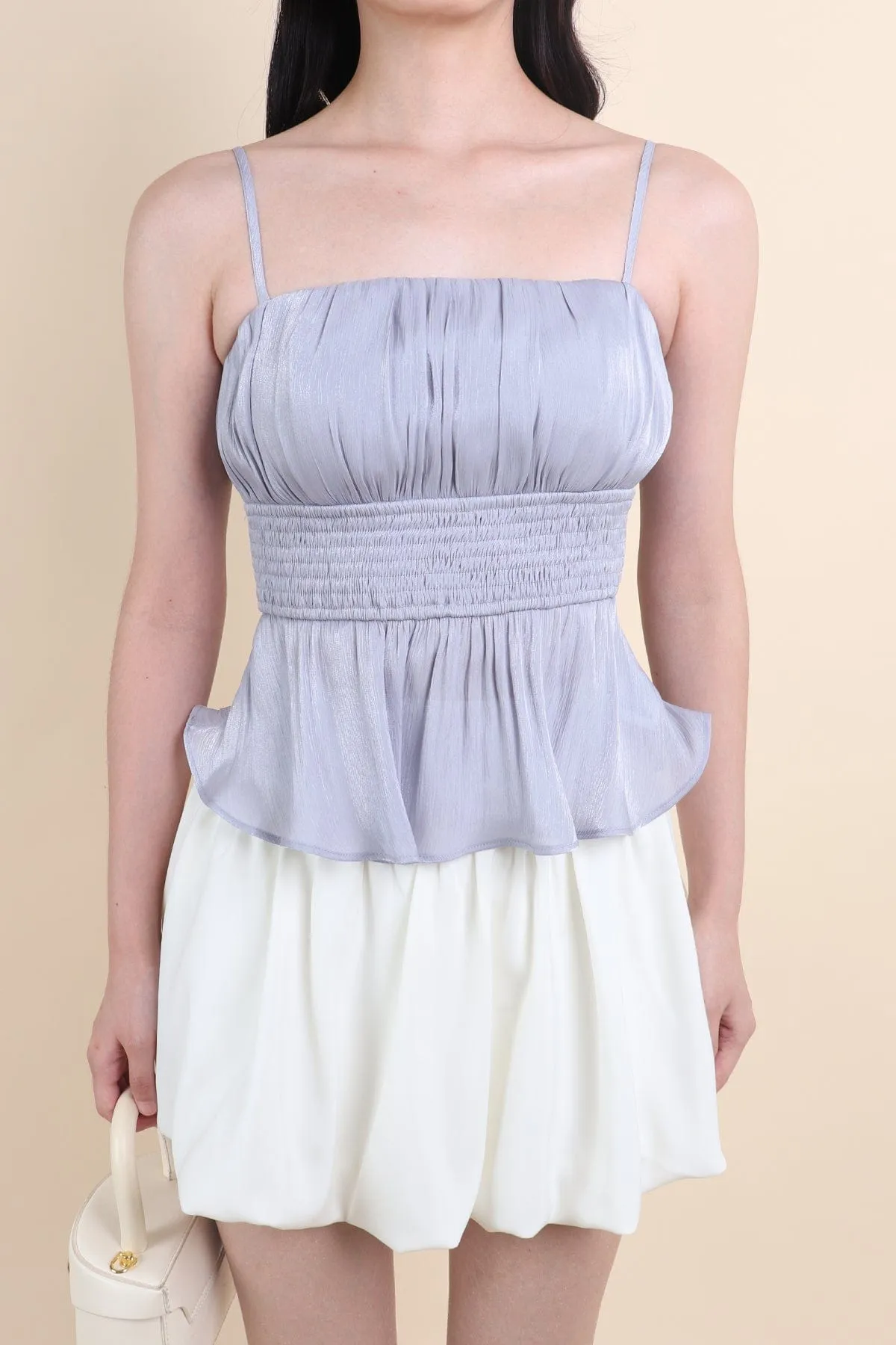 LILIBET PADDED RUCHED TOP IN SPARKLY BLUE