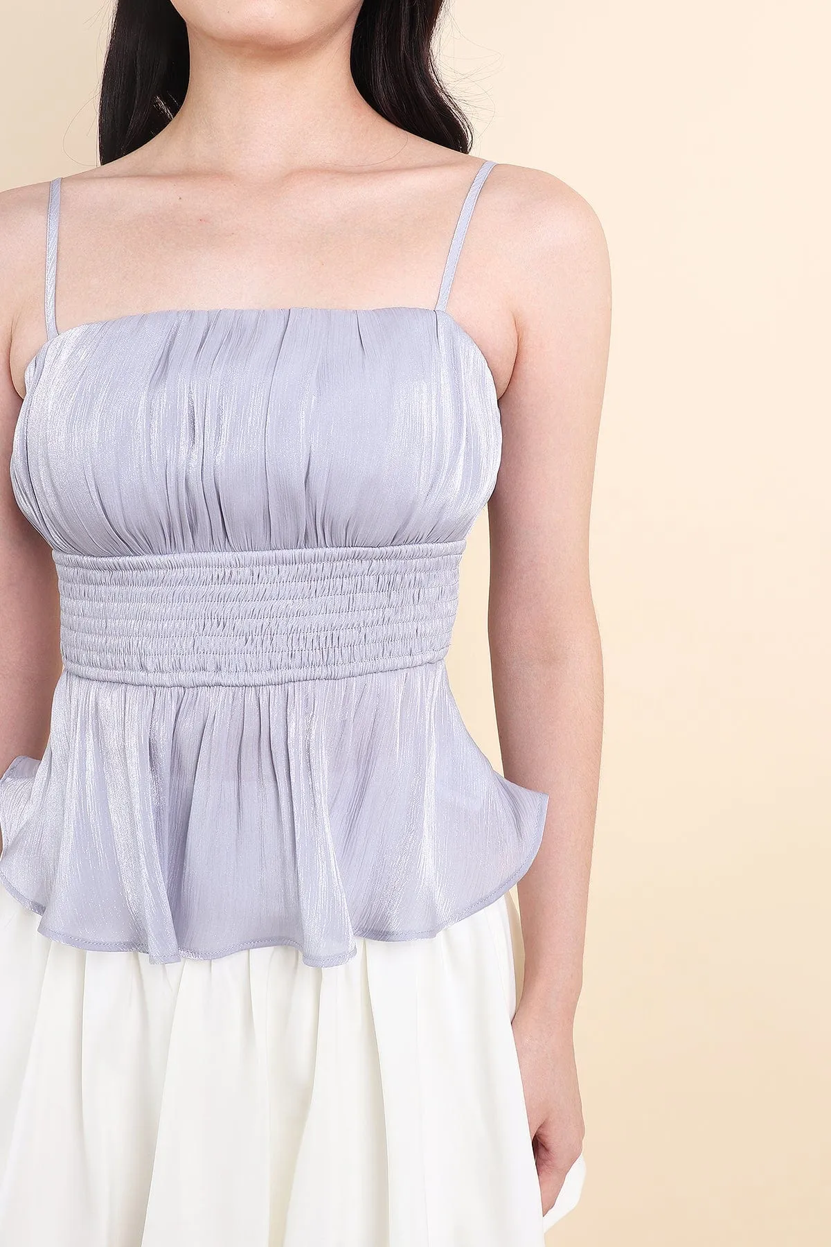 LILIBET PADDED RUCHED TOP IN SPARKLY BLUE