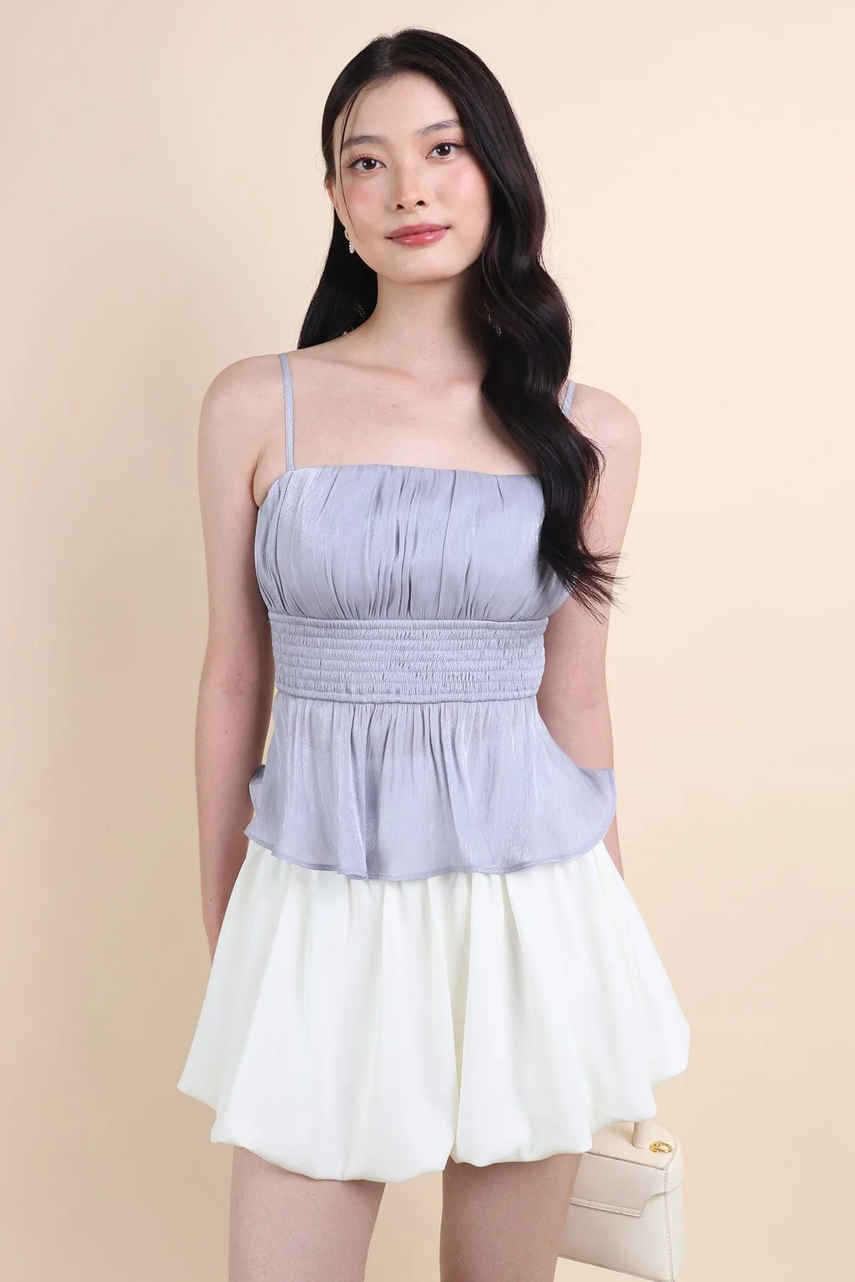 LILIBET PADDED RUCHED TOP IN SPARKLY BLUE