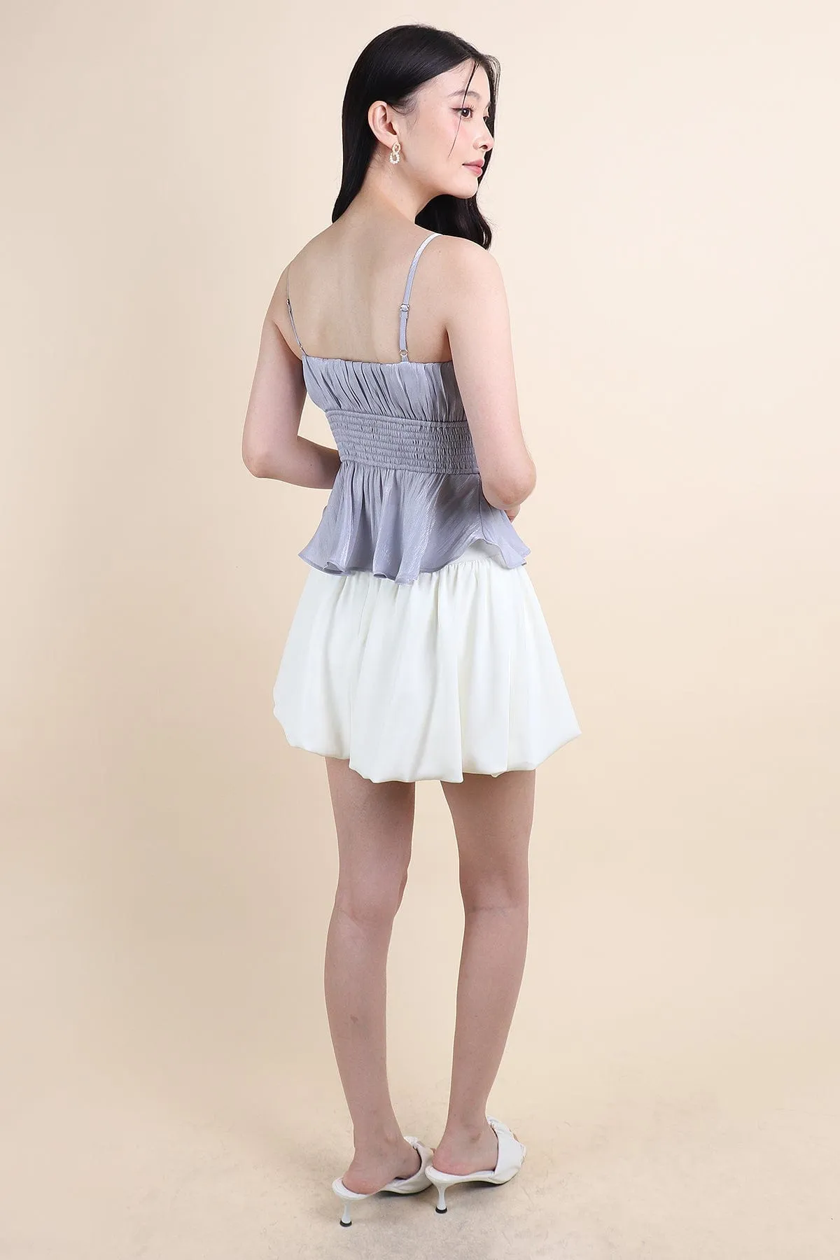 LILIBET PADDED RUCHED TOP IN SPARKLY BLUE