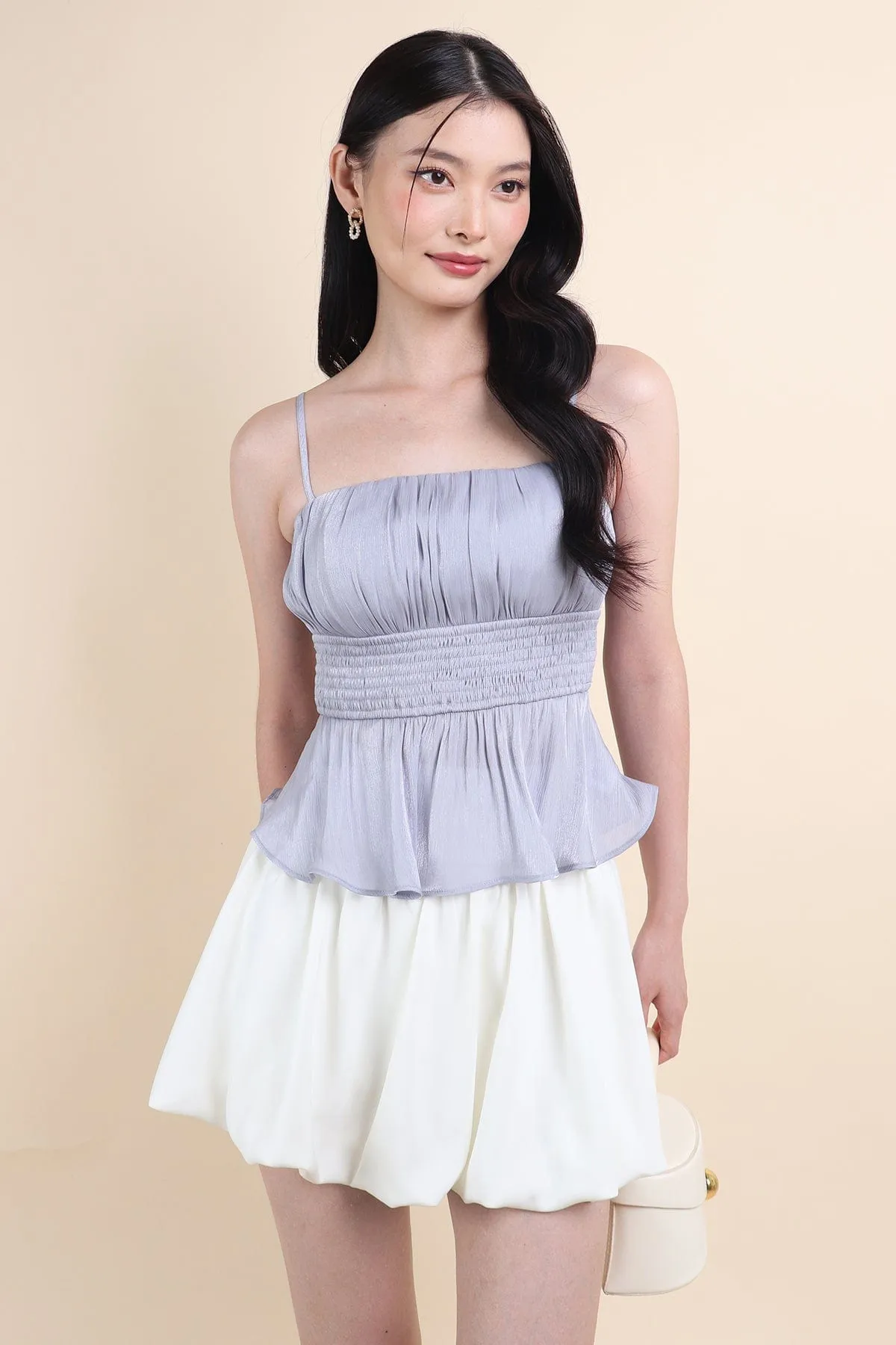 LILIBET PADDED RUCHED TOP IN SPARKLY BLUE
