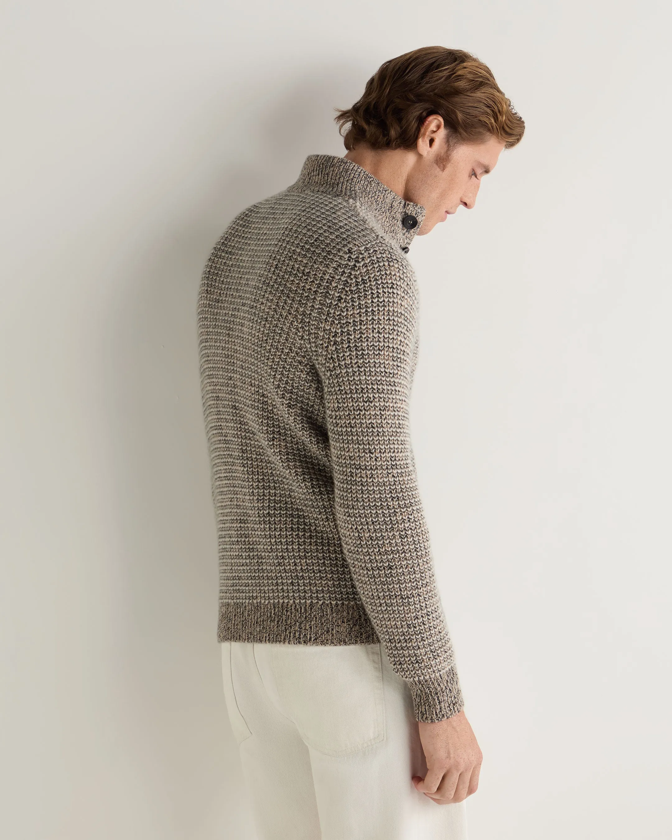 Men's Beauchamp Marl Half Button Cashmere Sweater Brown Marl