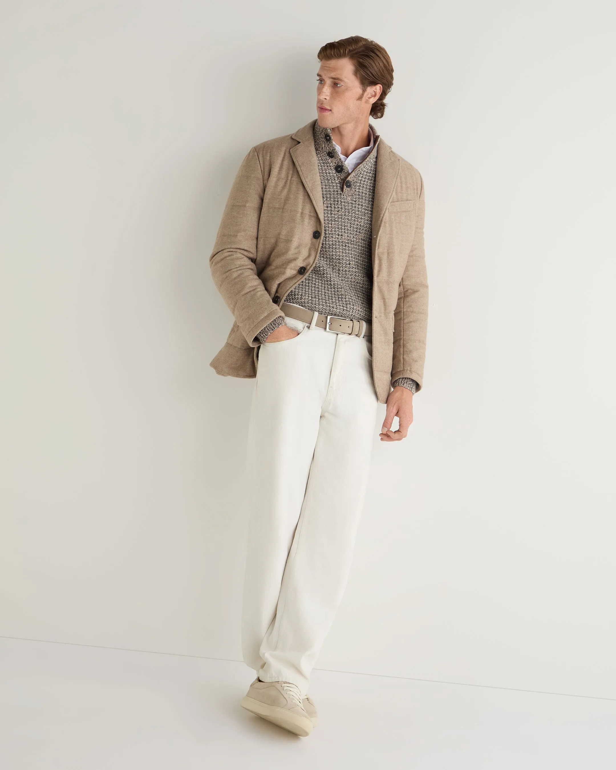 Men's Beauchamp Marl Half Button Cashmere Sweater Brown Marl