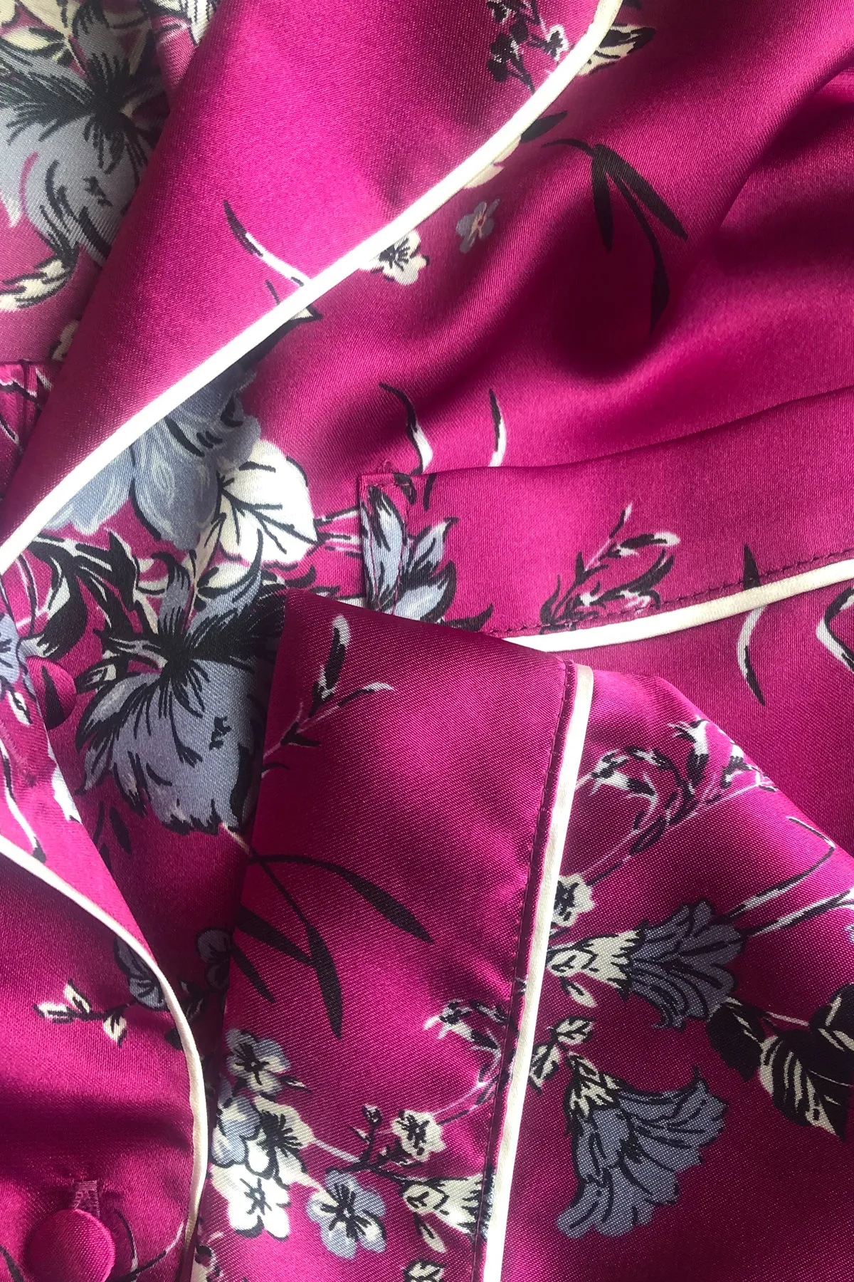 Monica Floral Print  Satin  Revere Collar Pyjama