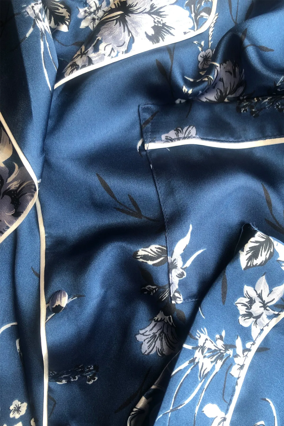 Monica Floral Print  Satin  Revere Collar Pyjama