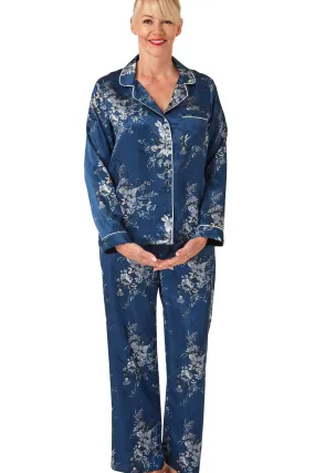 Monica Floral Print  Satin  Revere Collar Pyjama