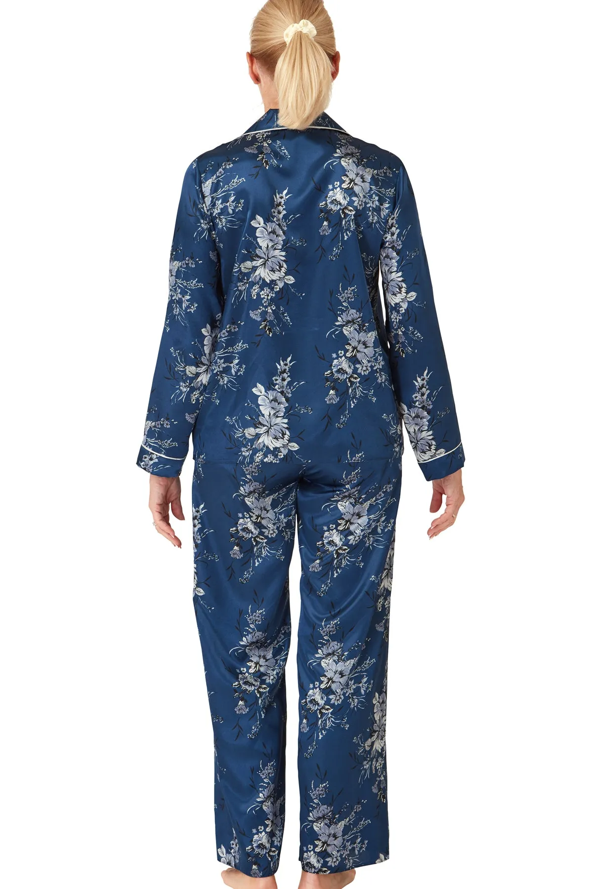 Monica Floral Print  Satin  Revere Collar Pyjama