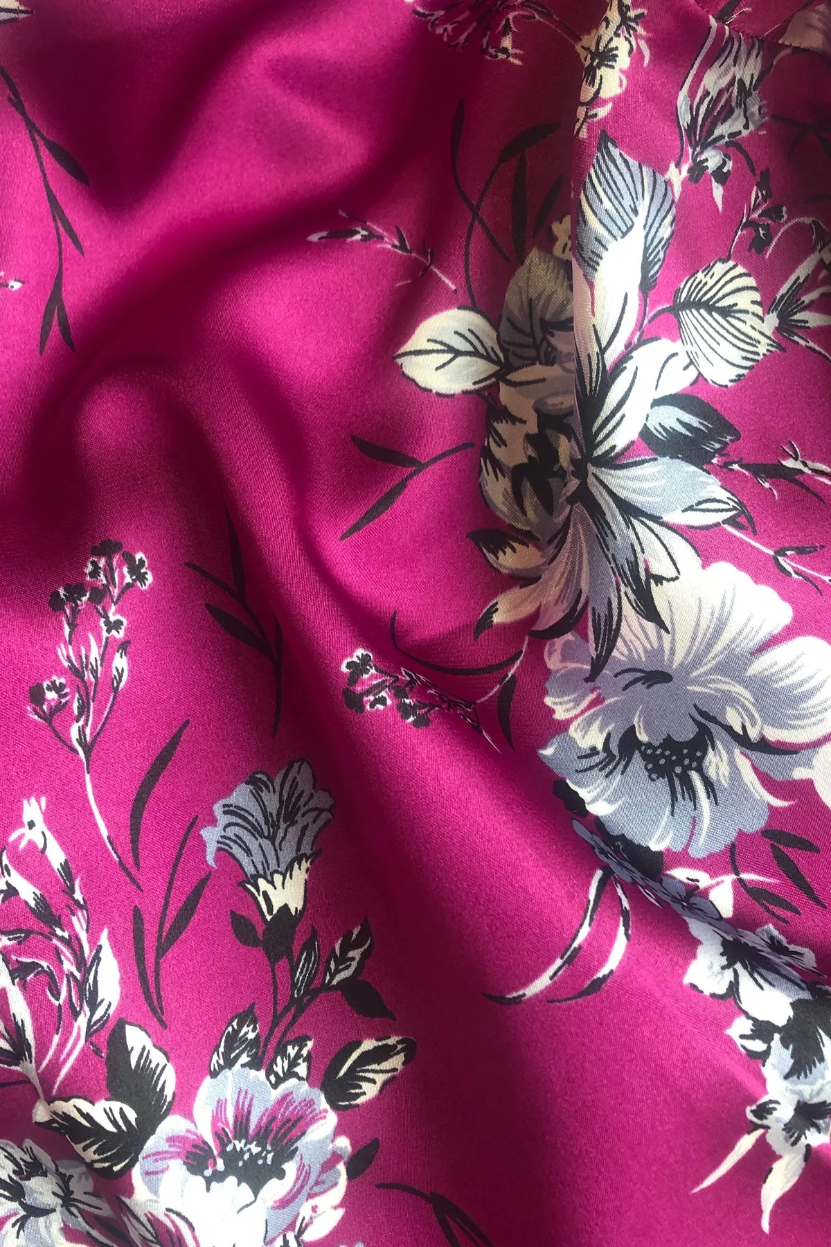Monica Floral Print  Satin  Revere Collar Pyjama