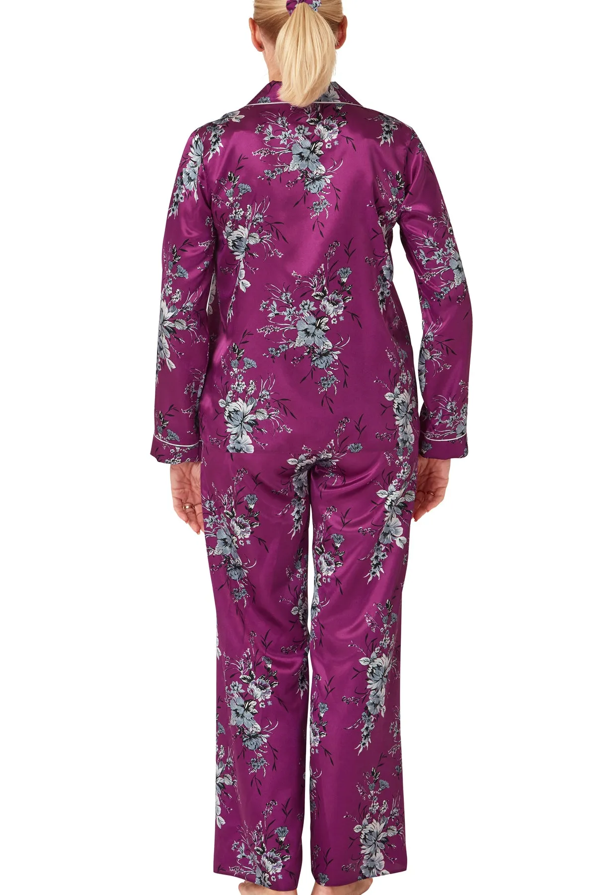 Monica Floral Print  Satin  Revere Collar Pyjama