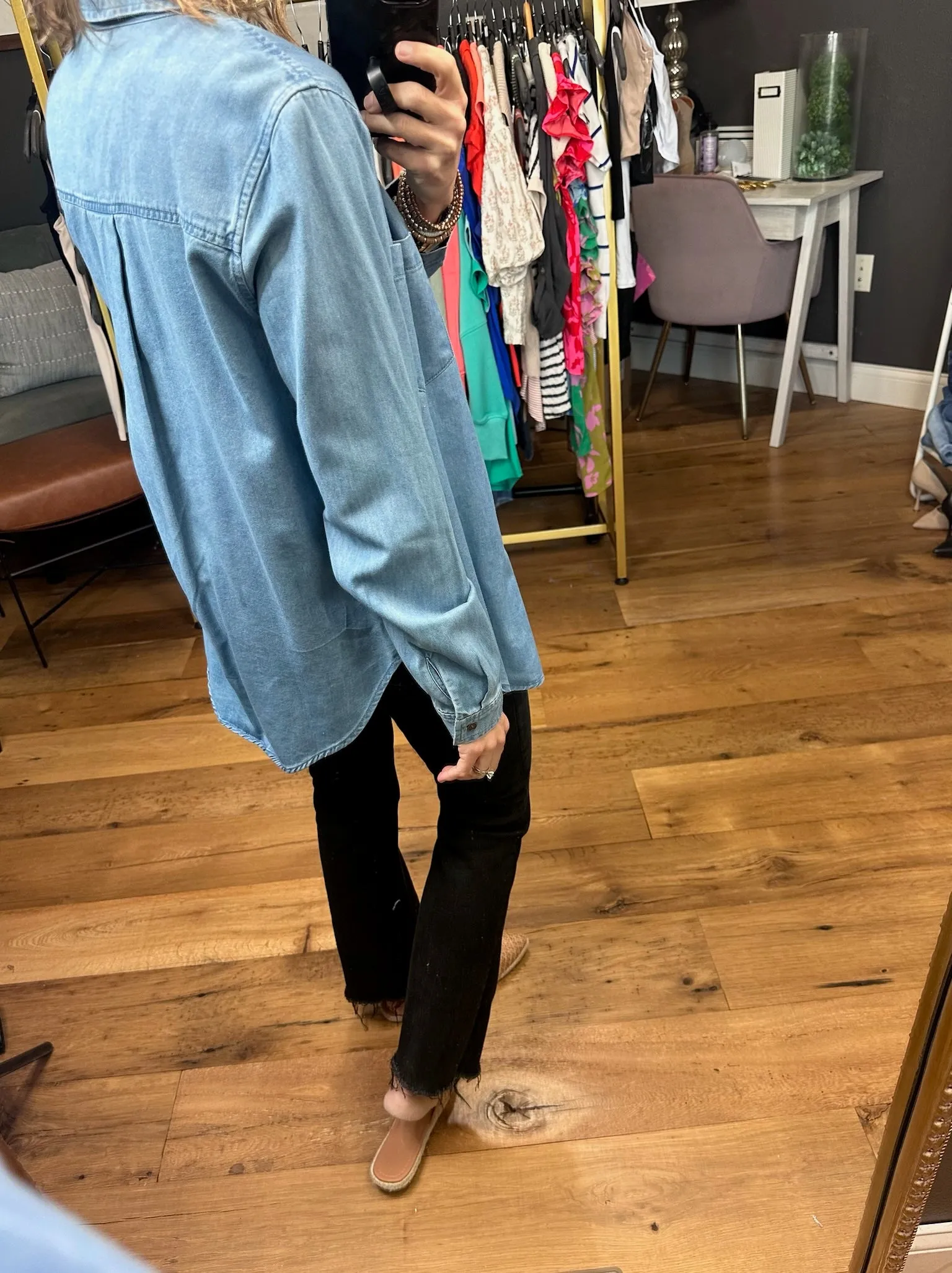 Not Giving Up Tencel Button-Down Top - Medium Wash