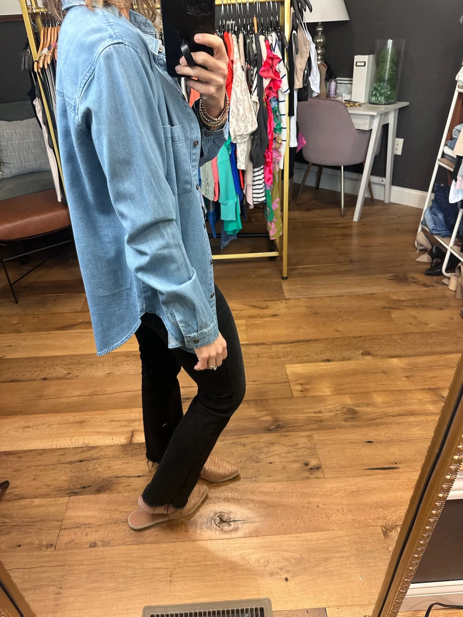 Not Giving Up Tencel Button-Down Top - Medium Wash