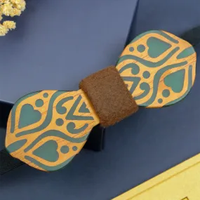 Peluche Handcrafted Green And Brown Wooden Bow Tie For Men