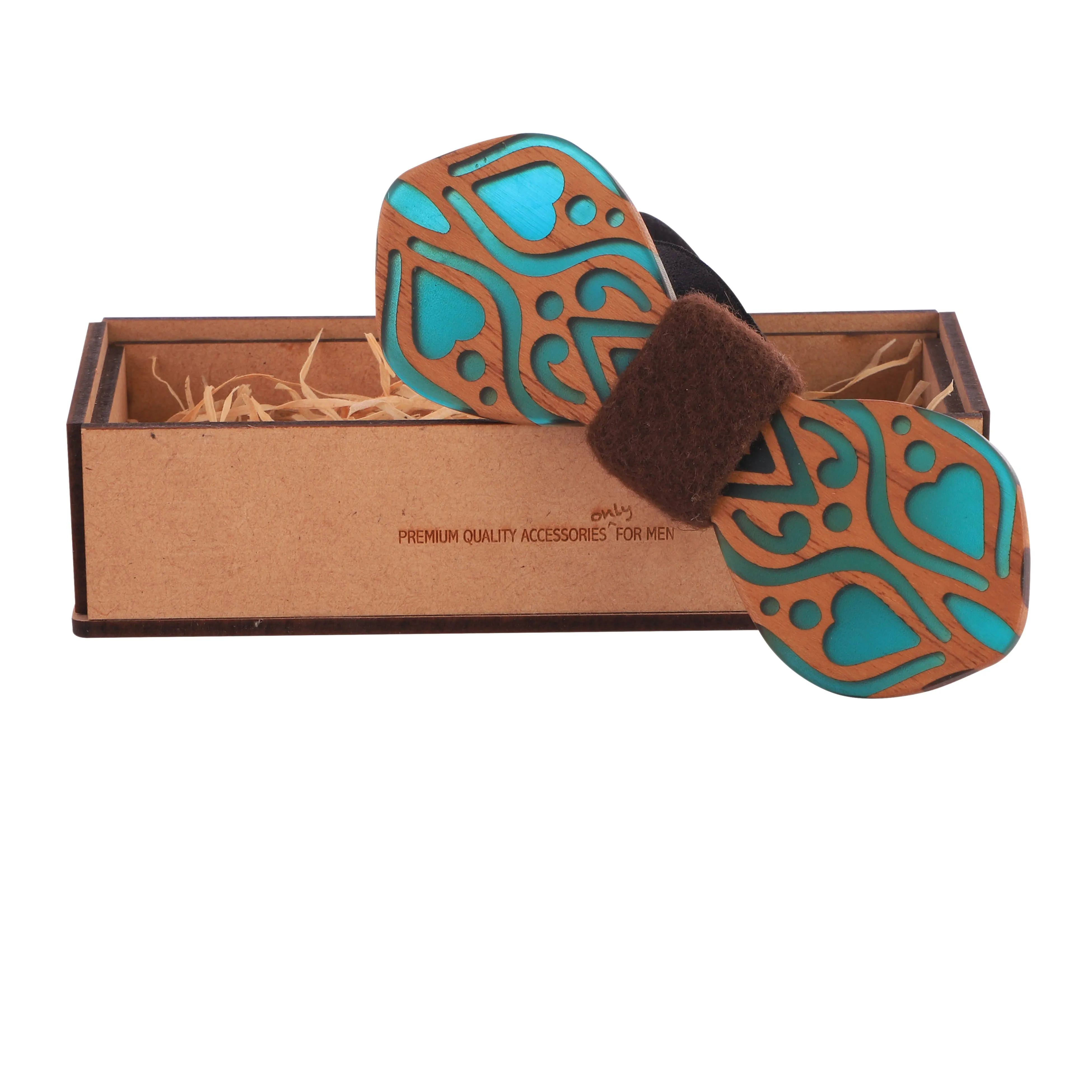 Peluche Handcrafted Green And Brown Wooden Bow Tie For Men