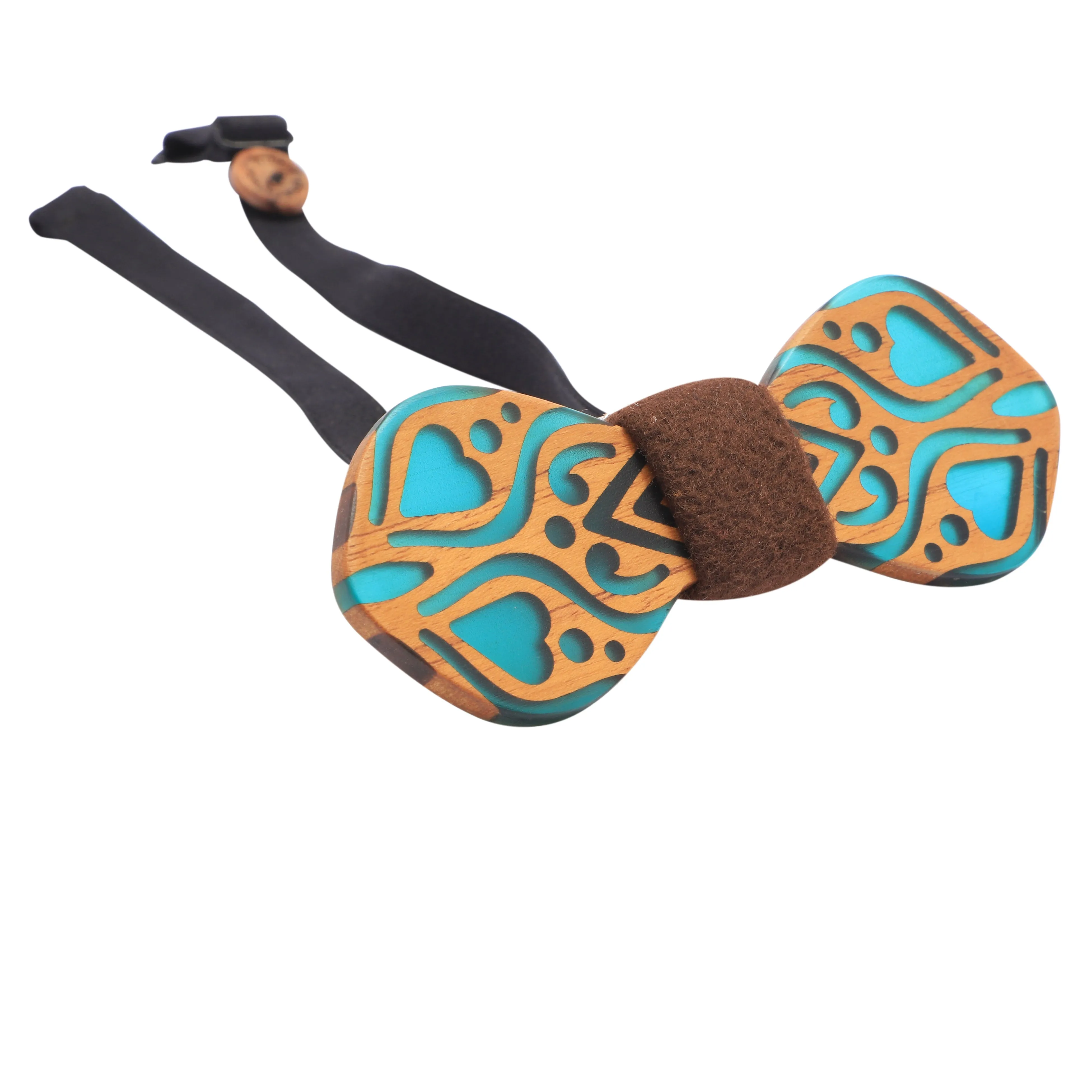 Peluche Handcrafted Green And Brown Wooden Bow Tie For Men