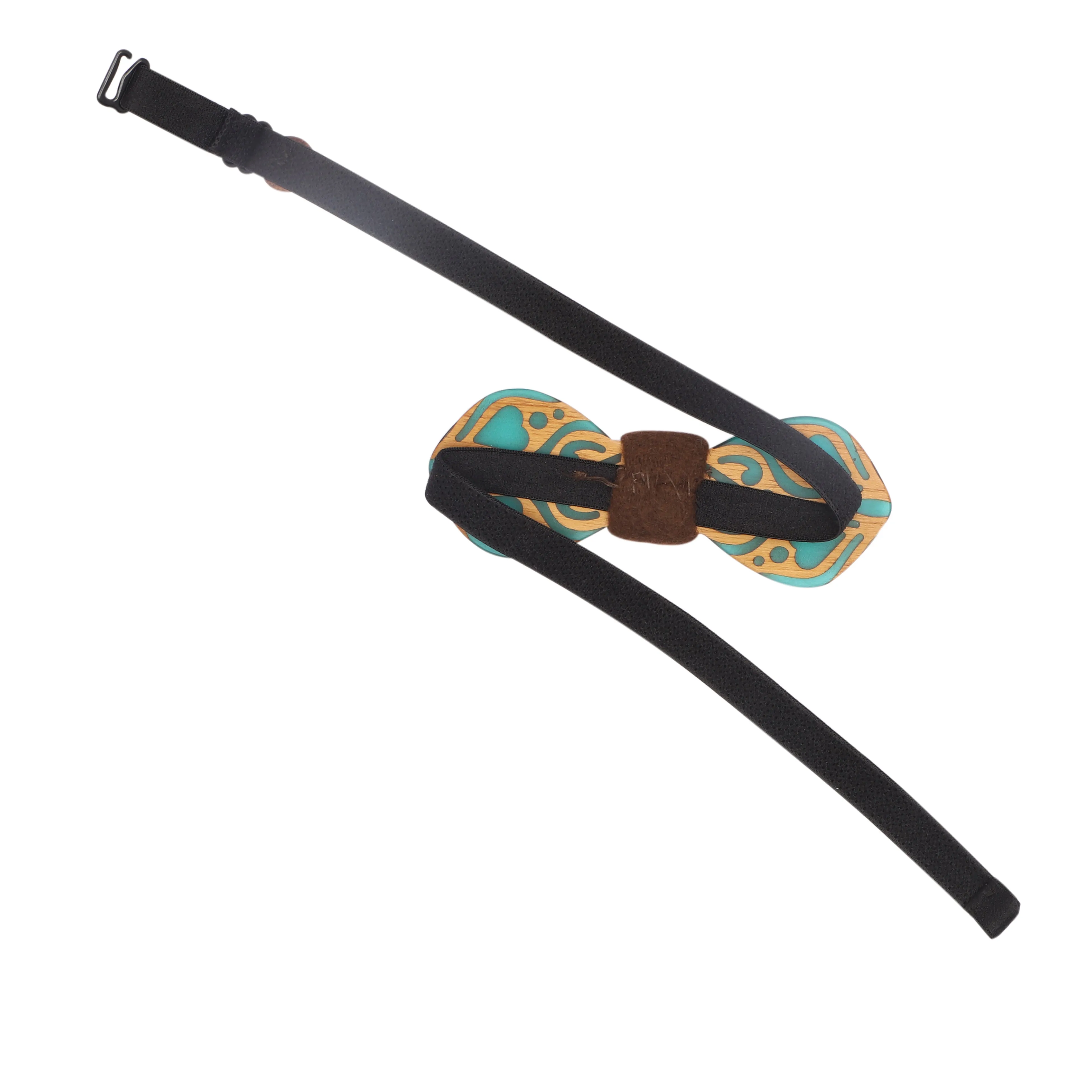 Peluche Handcrafted Green And Brown Wooden Bow Tie For Men