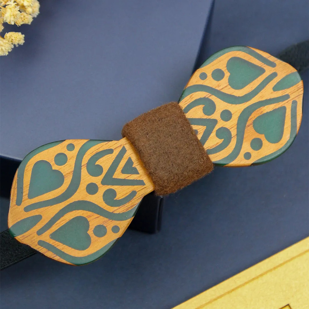 Peluche Handcrafted Green And Brown Wooden Bow Tie For Men
