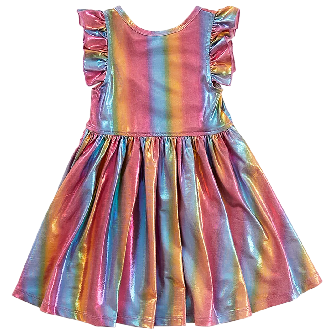 Pink Chicken Ruffle Steph Dress - Rainbow Lame